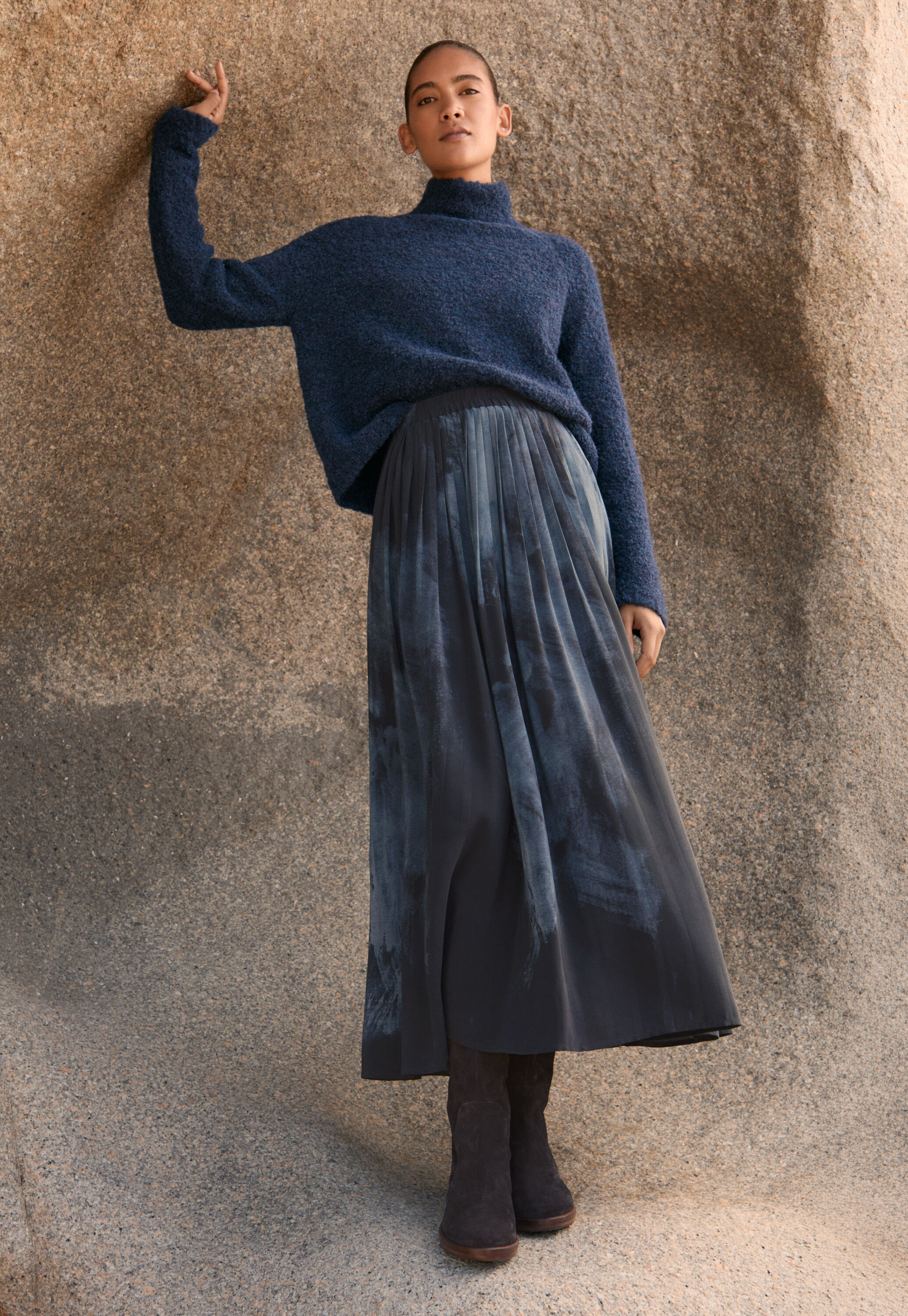 Printed pleated skirt, Midnight, large