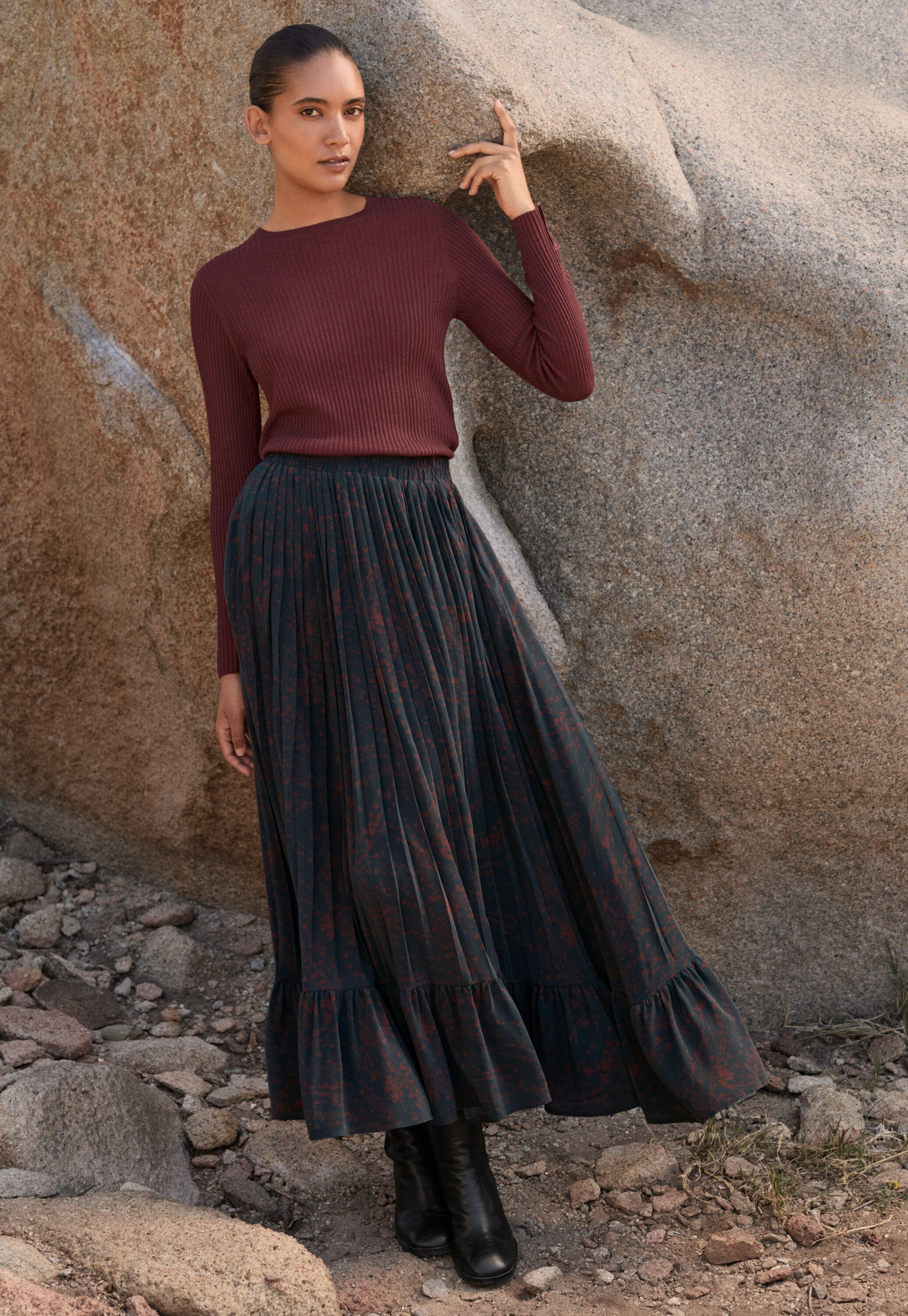 Printed skirt with fluted hem