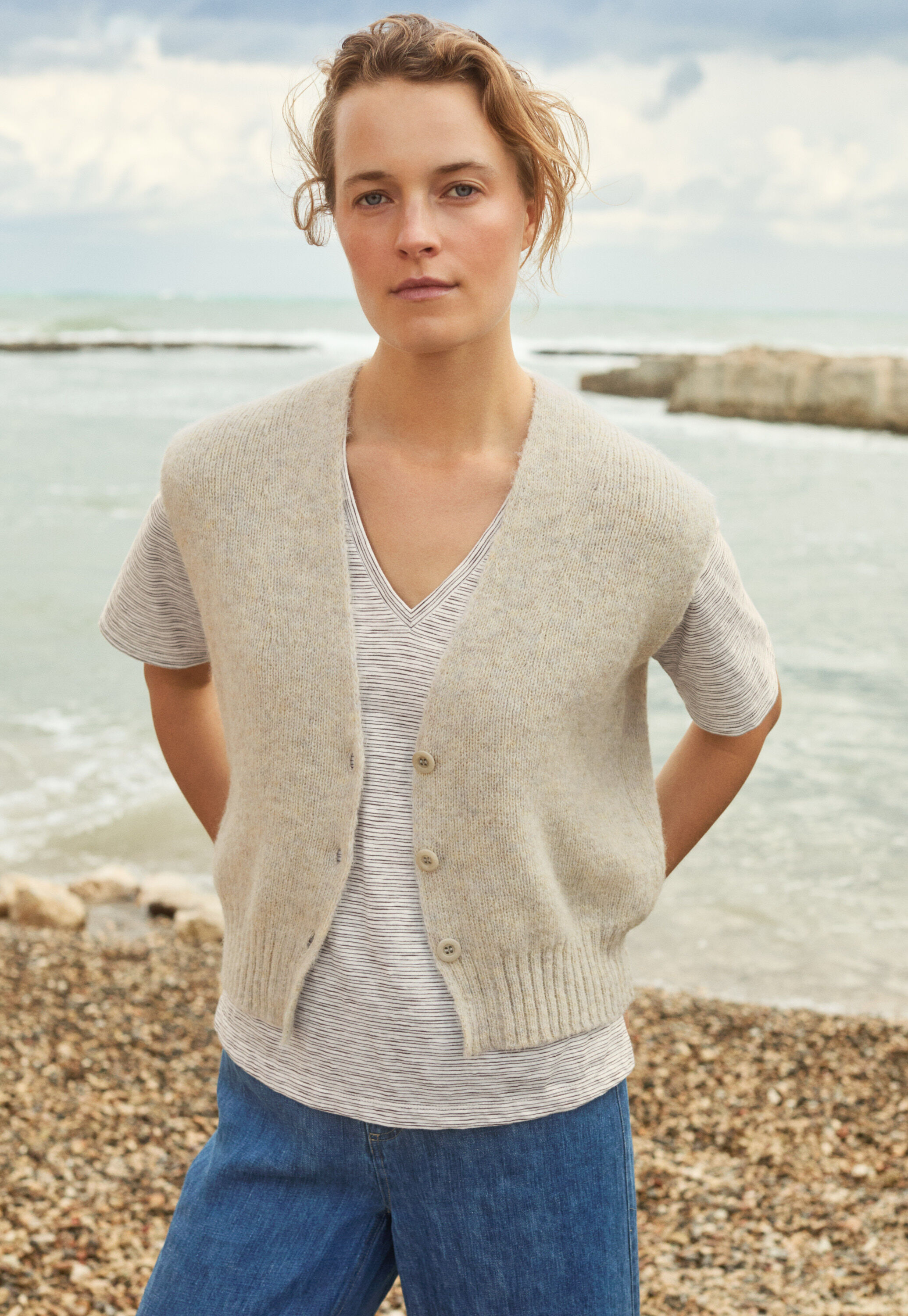 Knitted waistcoat, Natural stone, large