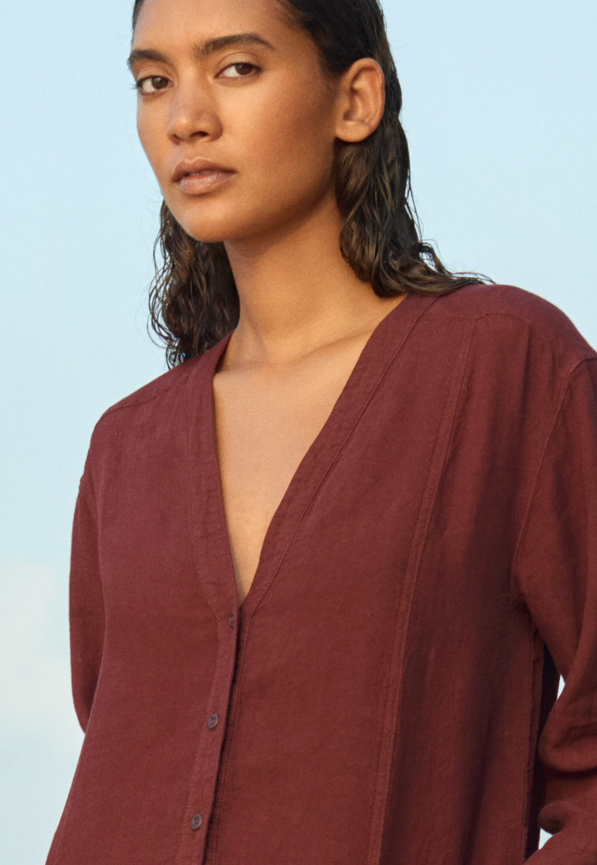 V-neck dress, Chilli brown, large