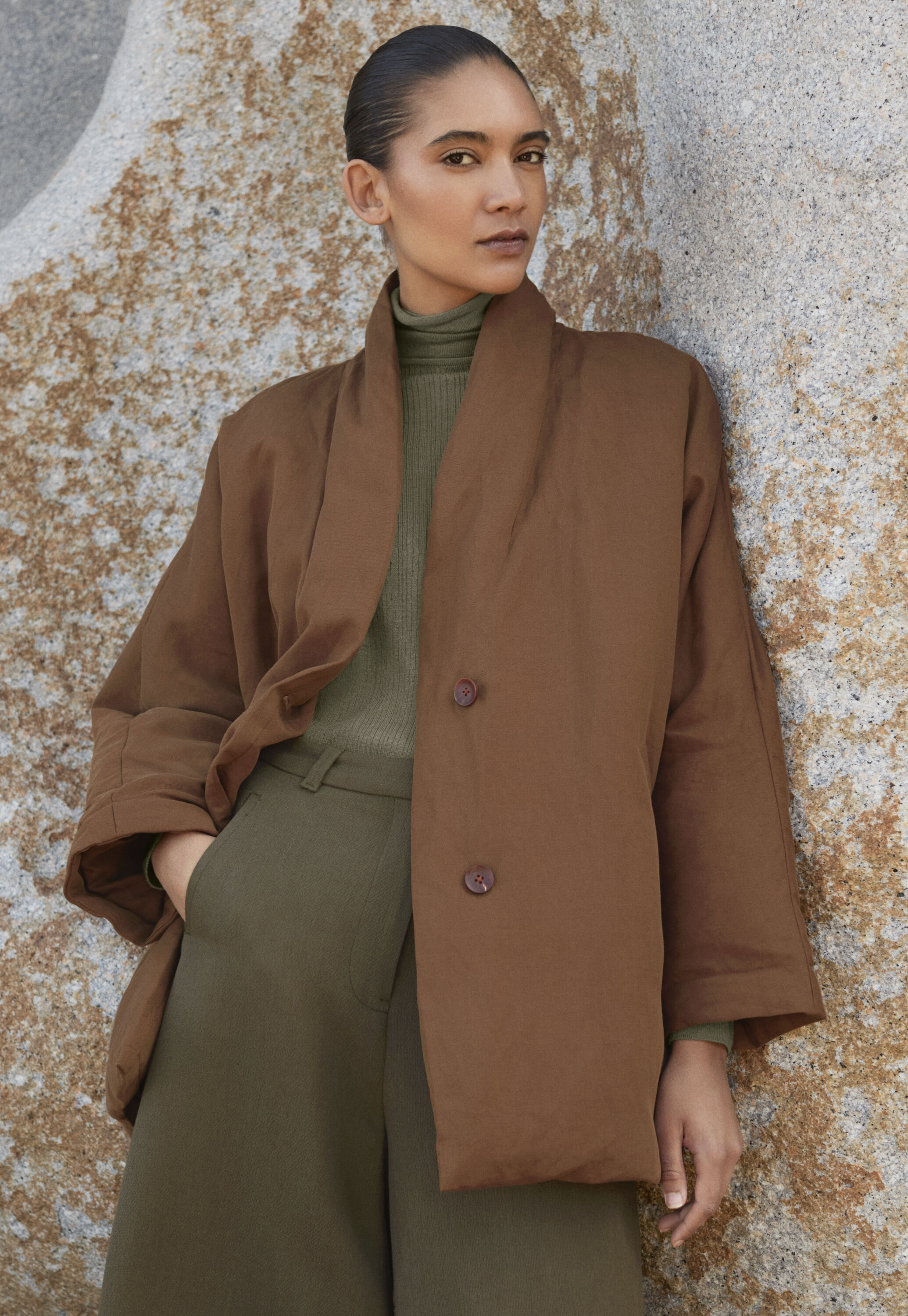 Shawl collar padded coat, Chestnut, large