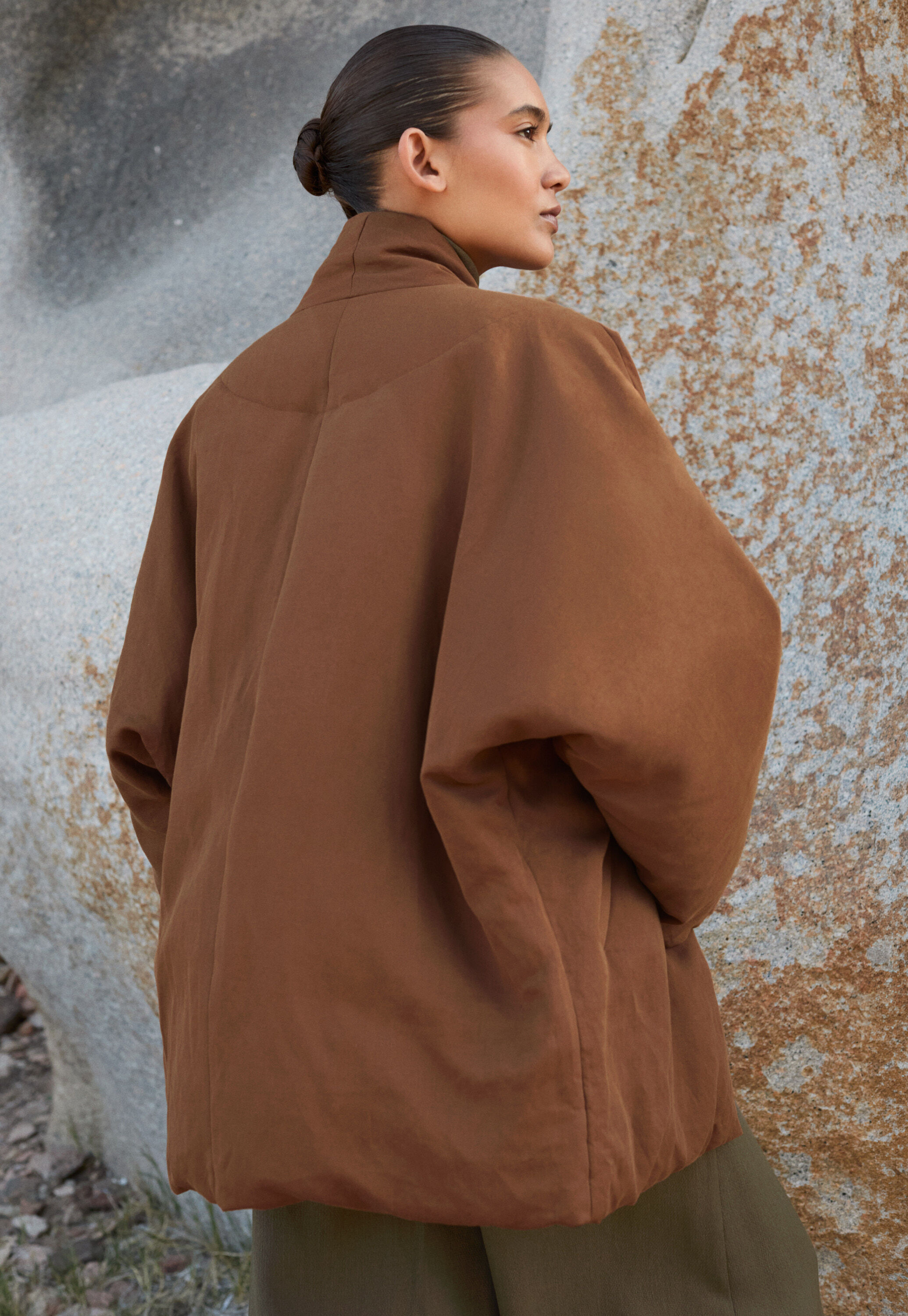 Shawl collar padded coat, Chestnut, large