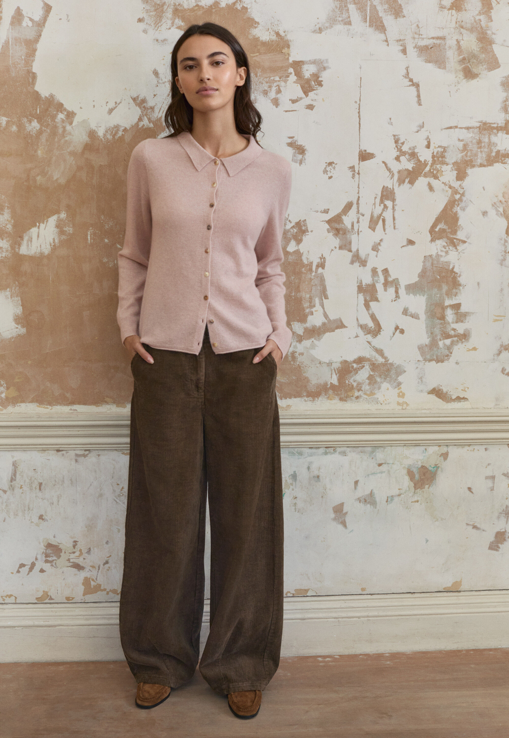 Cord dart-hem trousers