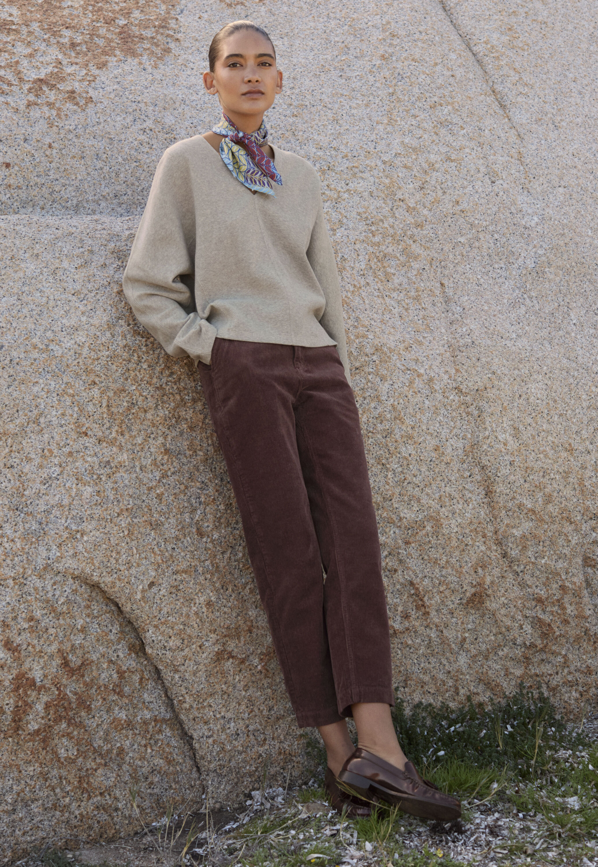Slim cropped trousers, Soft aubergine, large