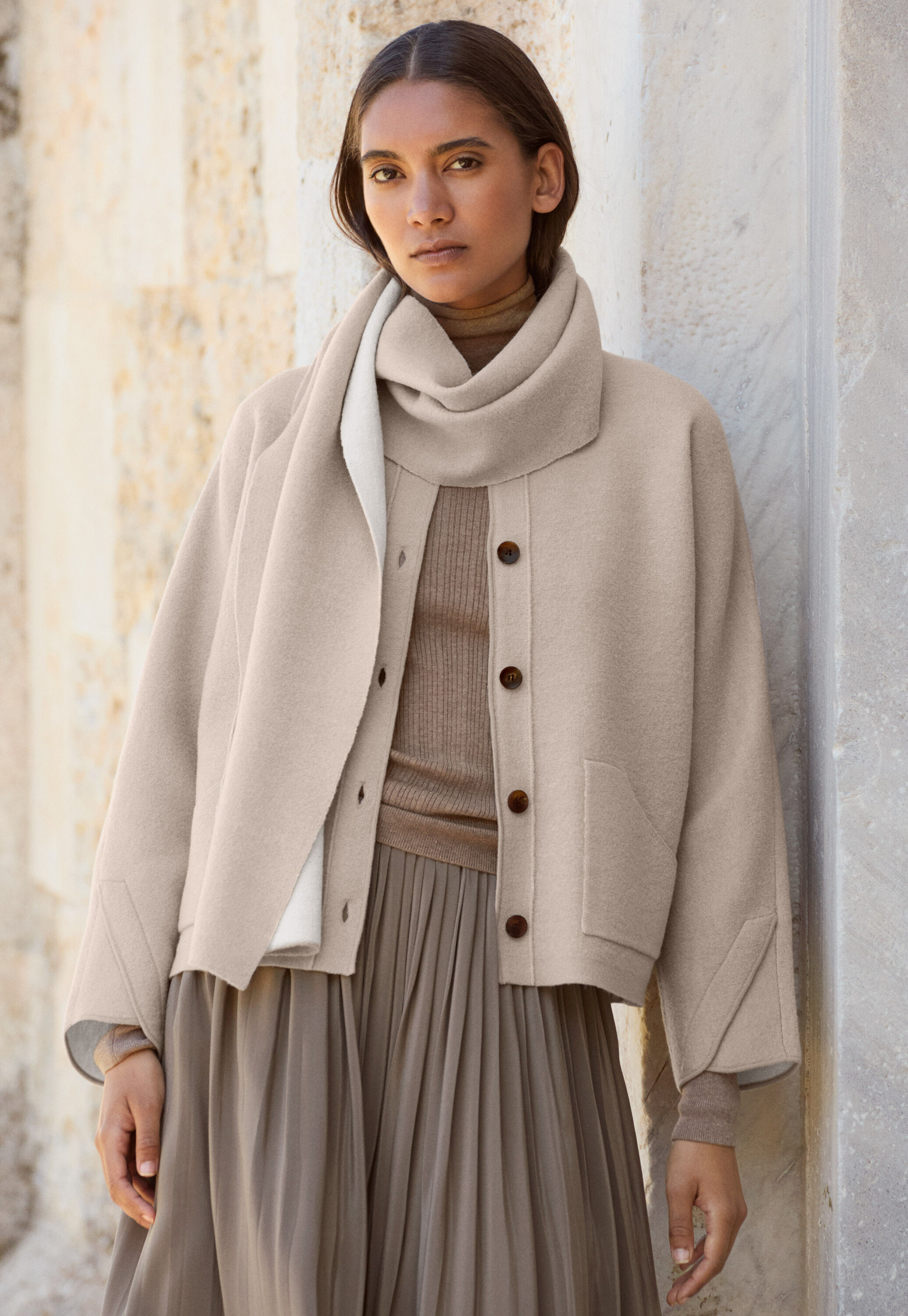 Plaited boiled jacket, Pale stone, large