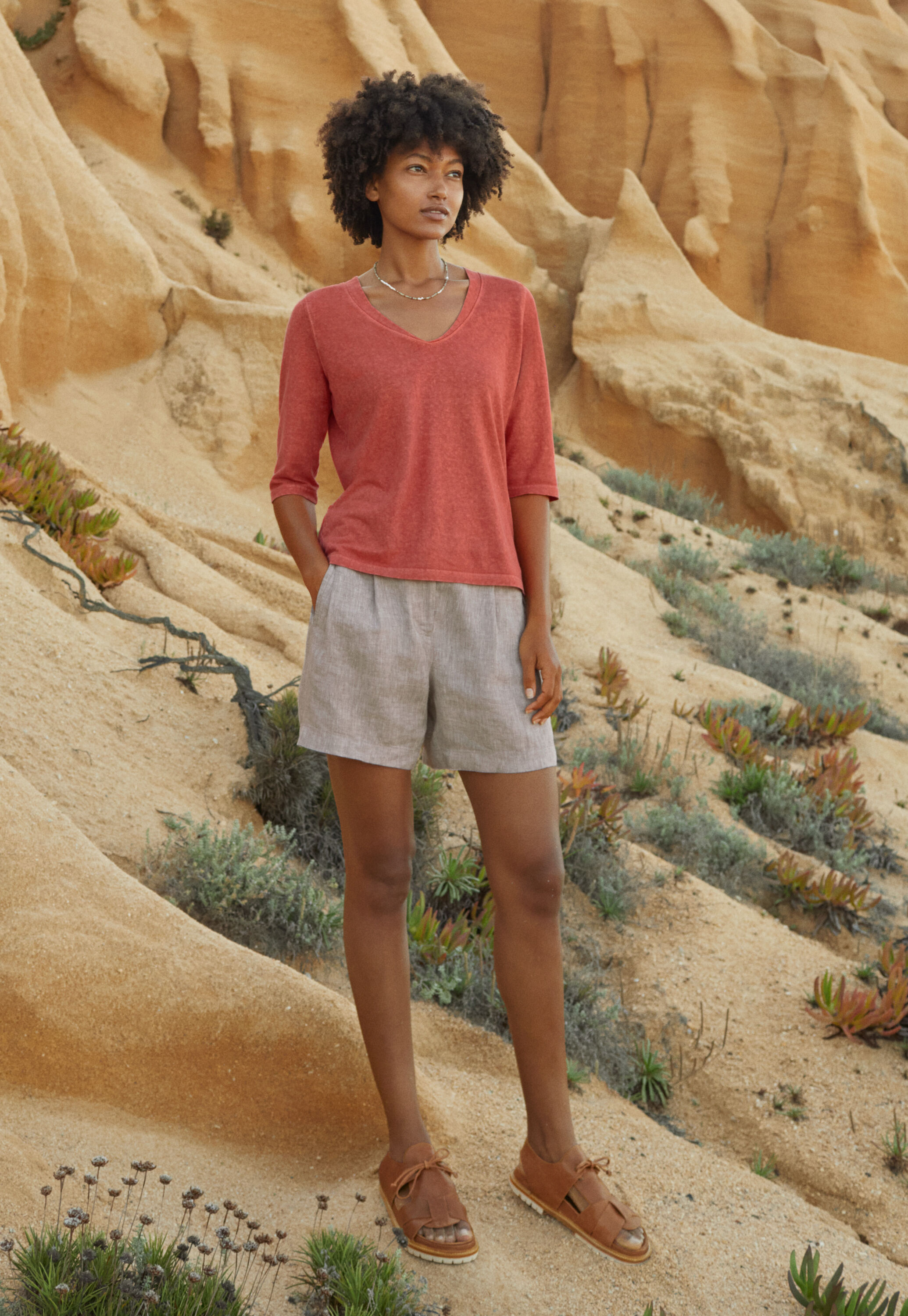 Pleat-front shorts