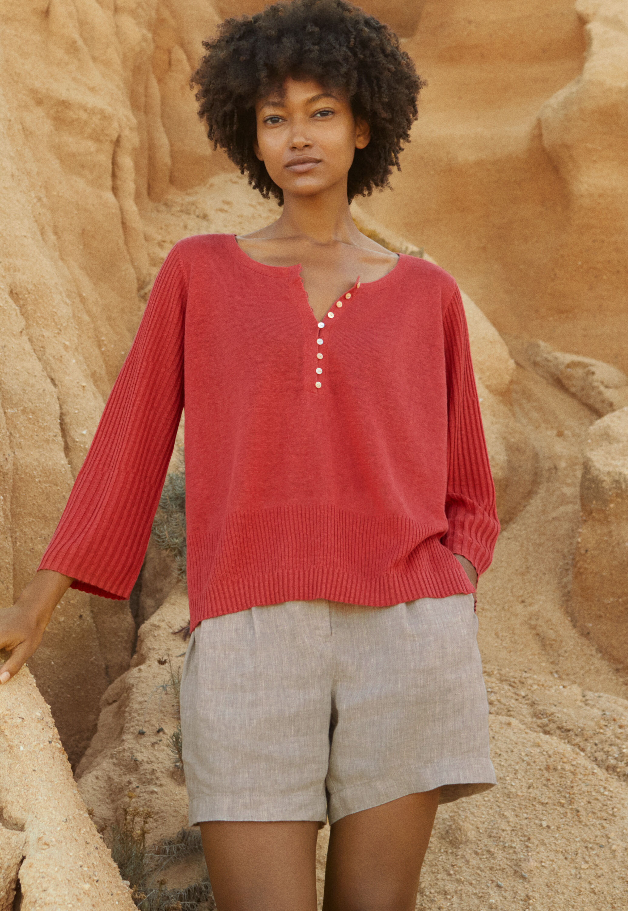 Ribbed-sleeve sweater