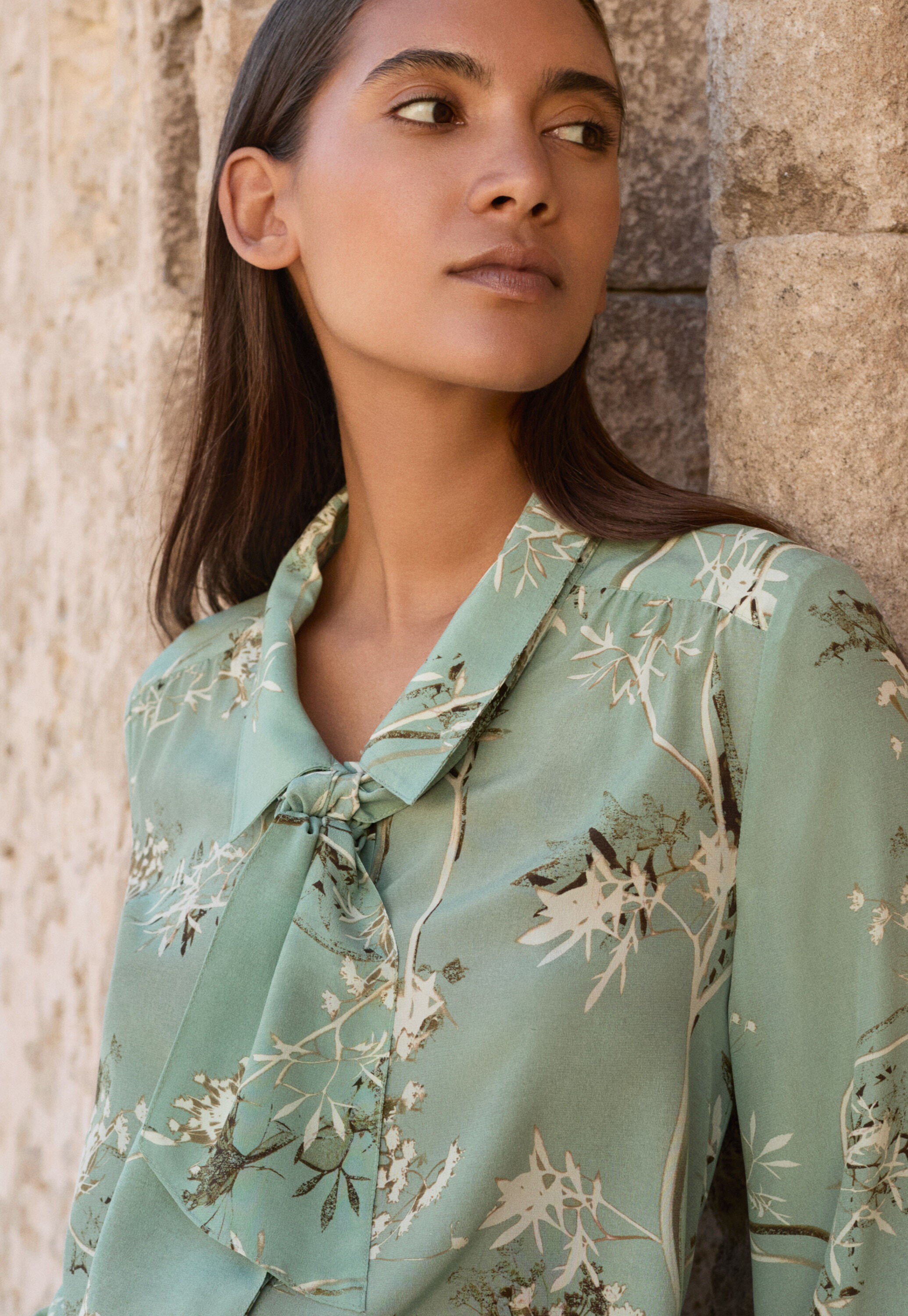 Printed tie-blouse, Aqua, large