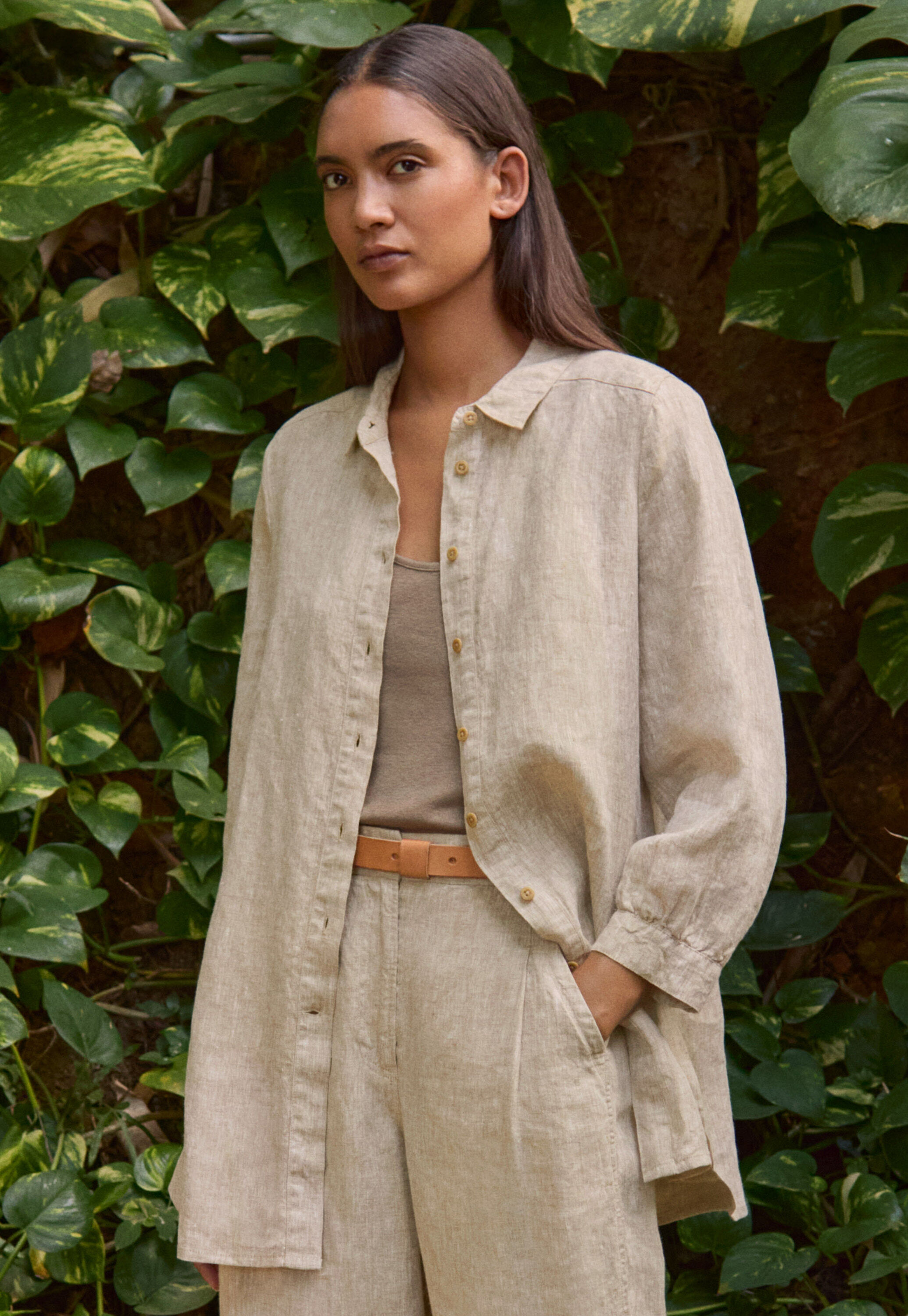 Deep side-split shirt