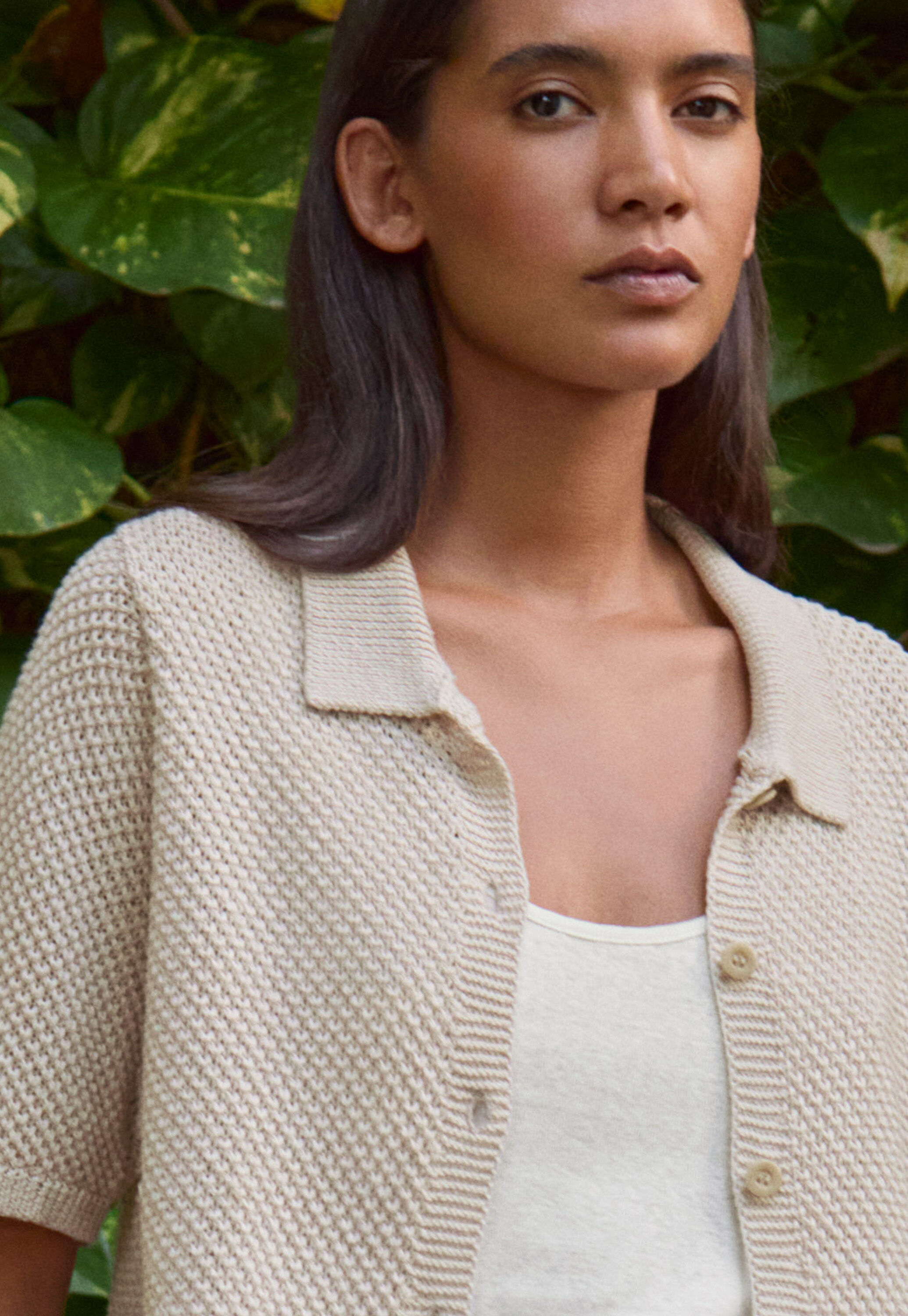 Moss-stitch collared cardigan