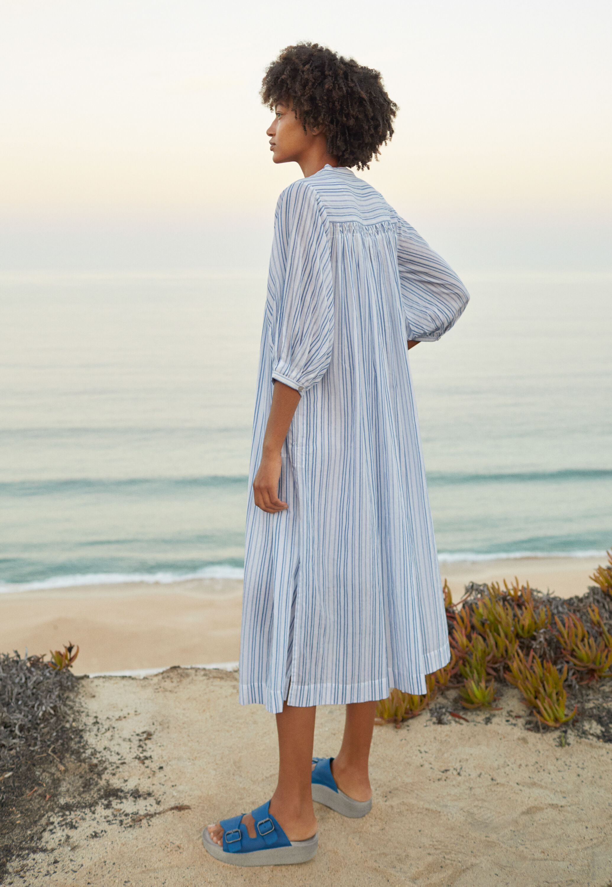 Striped maxi-length dress