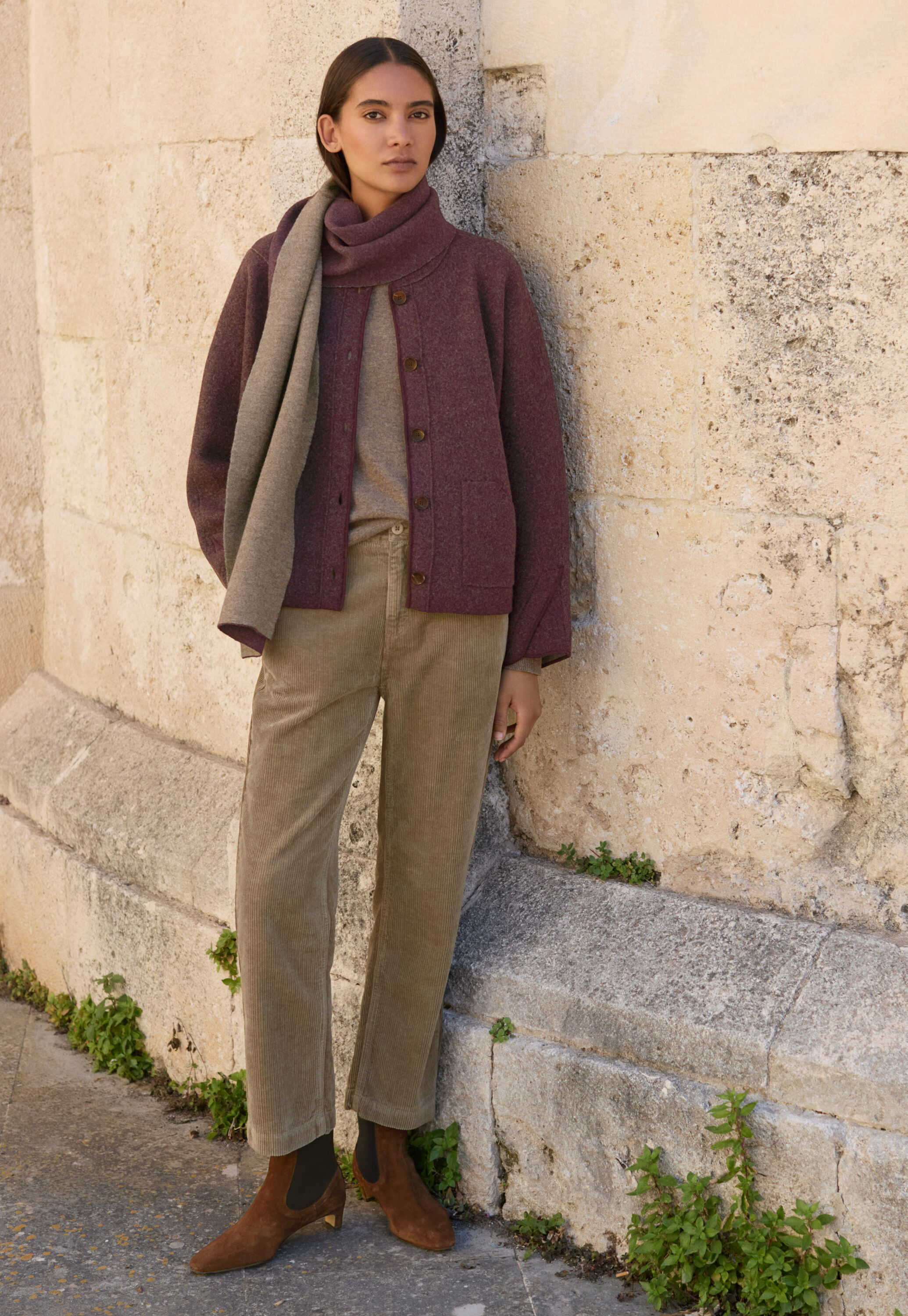 Plaited boiled scarf, Aubergine, large