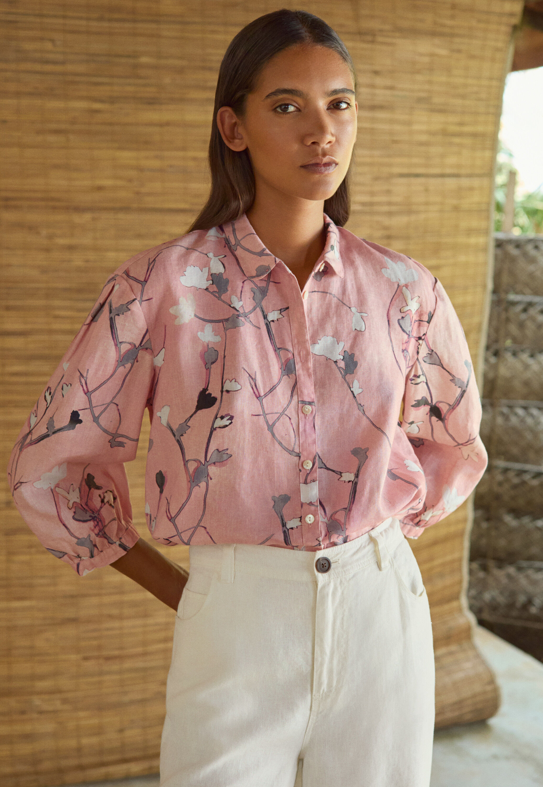 Printed pleat sleeve shirt