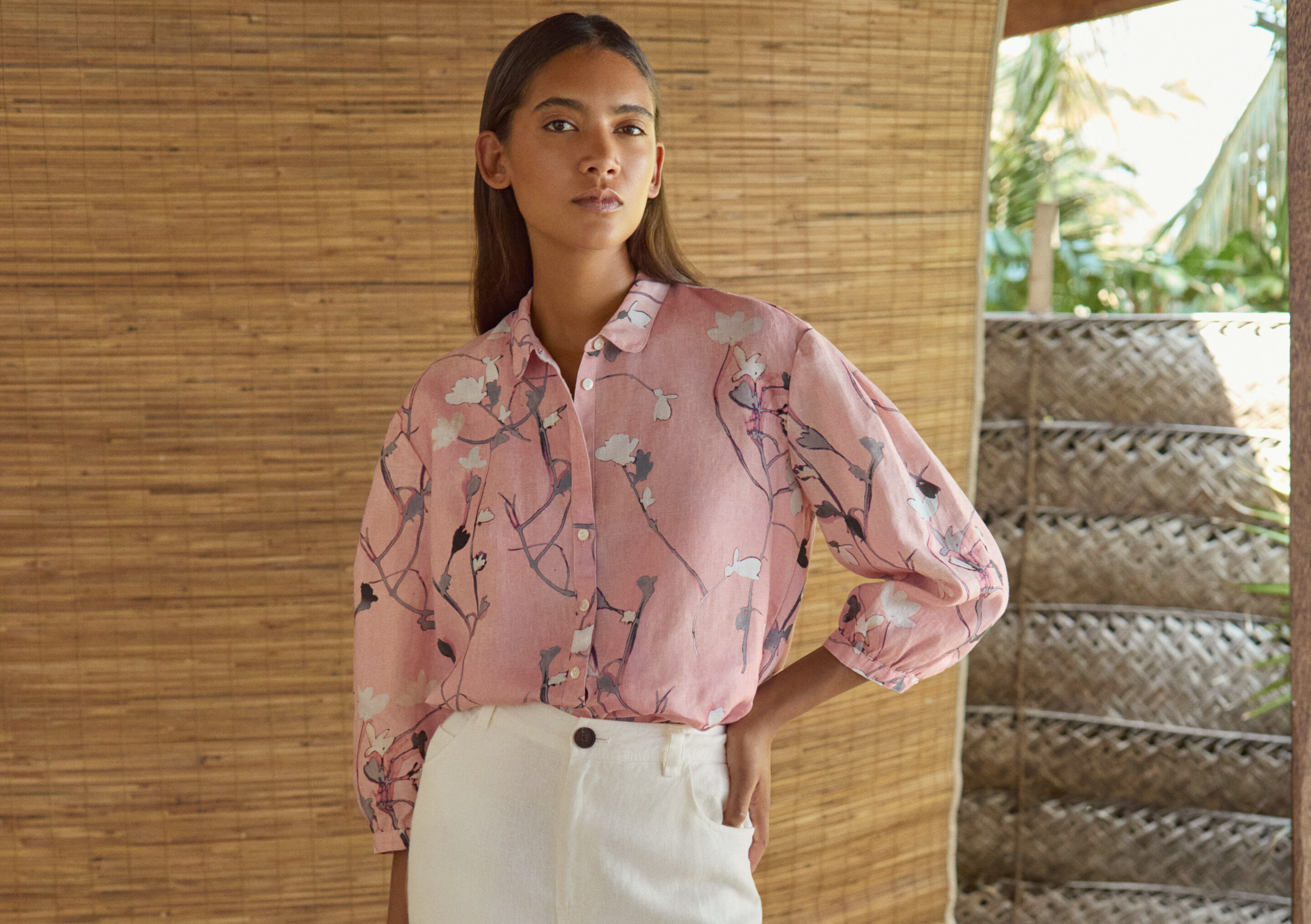 Printed pleat sleeve shirt