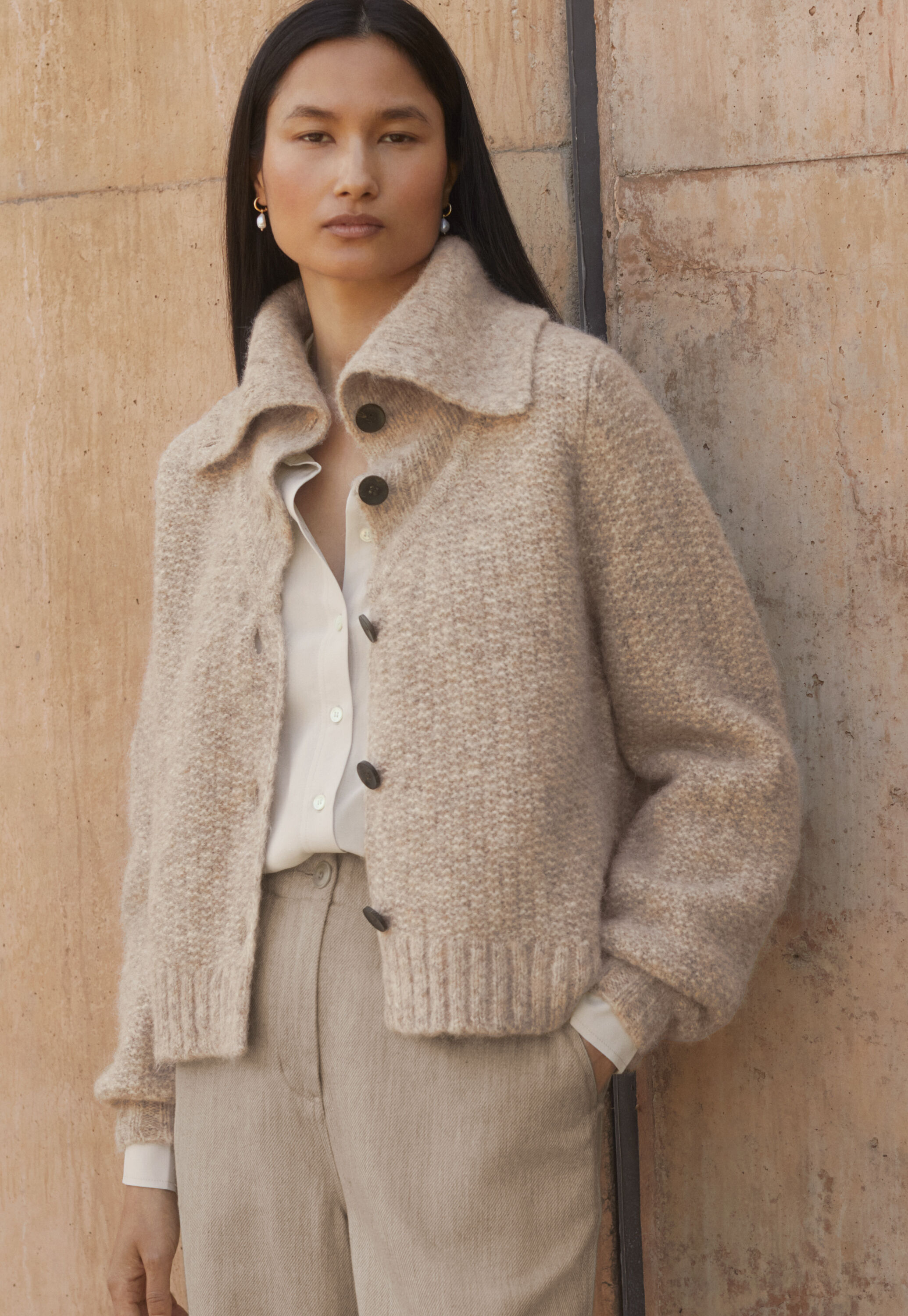 Funnel-neck cardigan