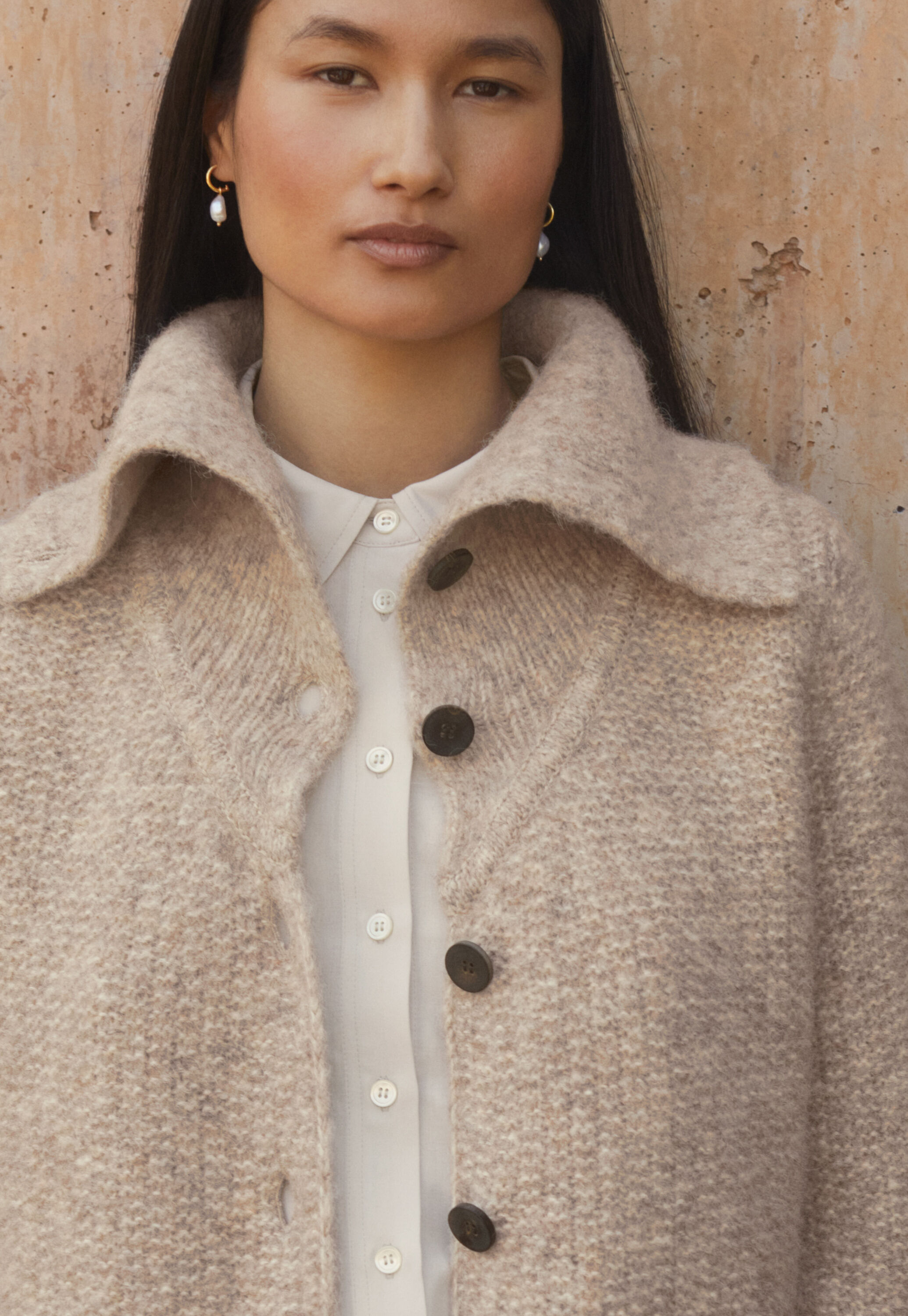 Funnel-neck cardigan