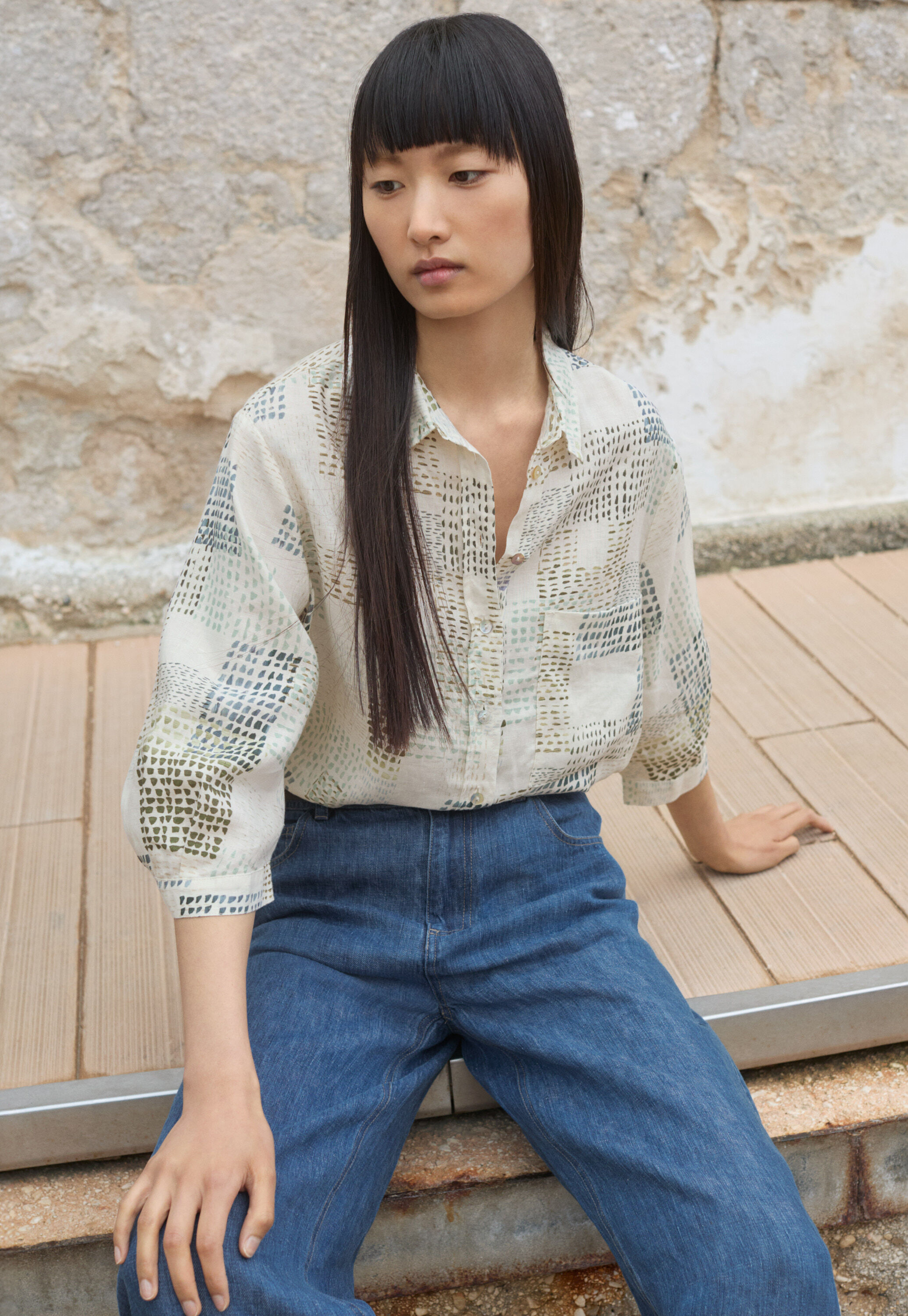 Printed shirt, Ecru sky, large