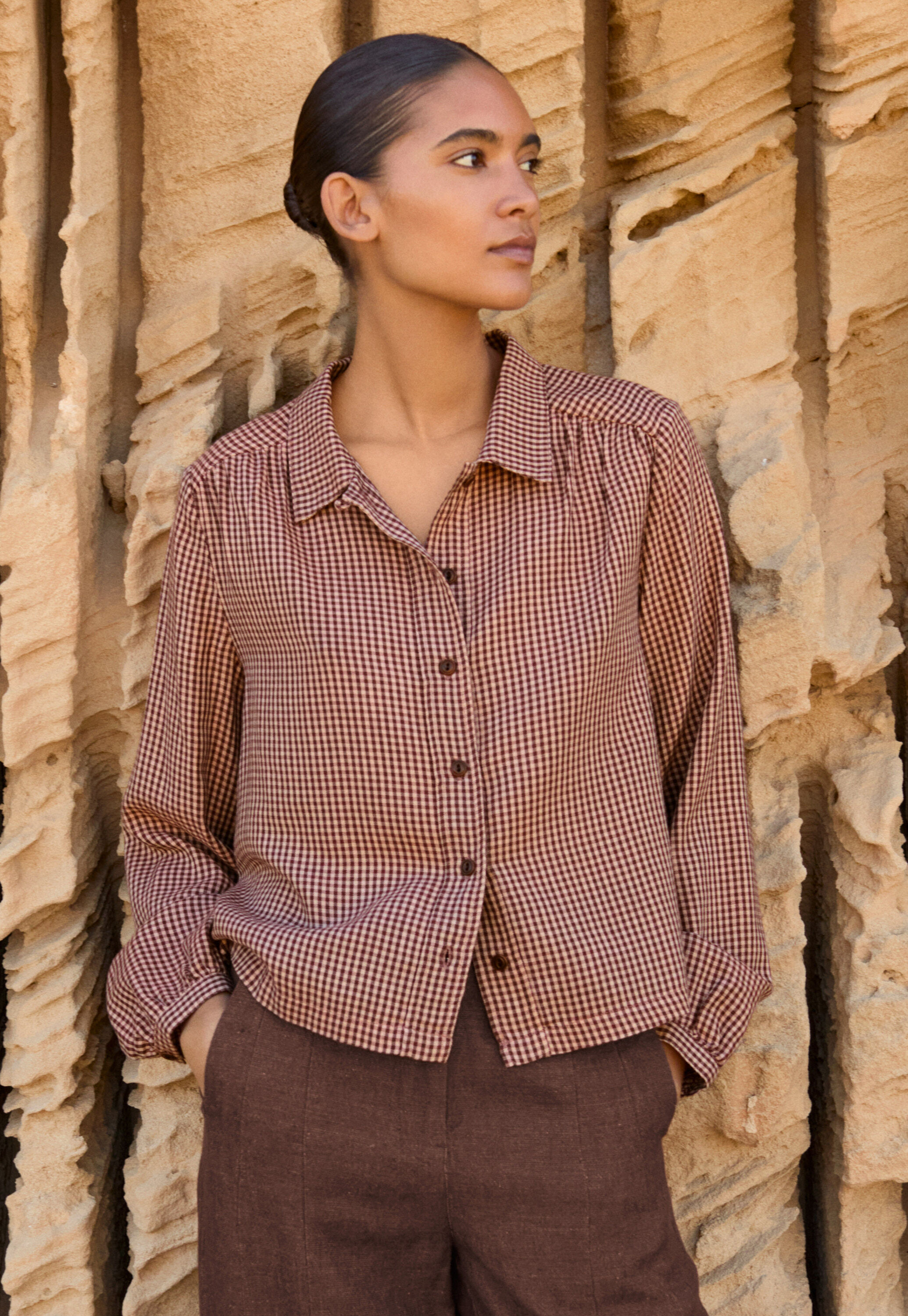Checked blouse, Maroon cherry, large
