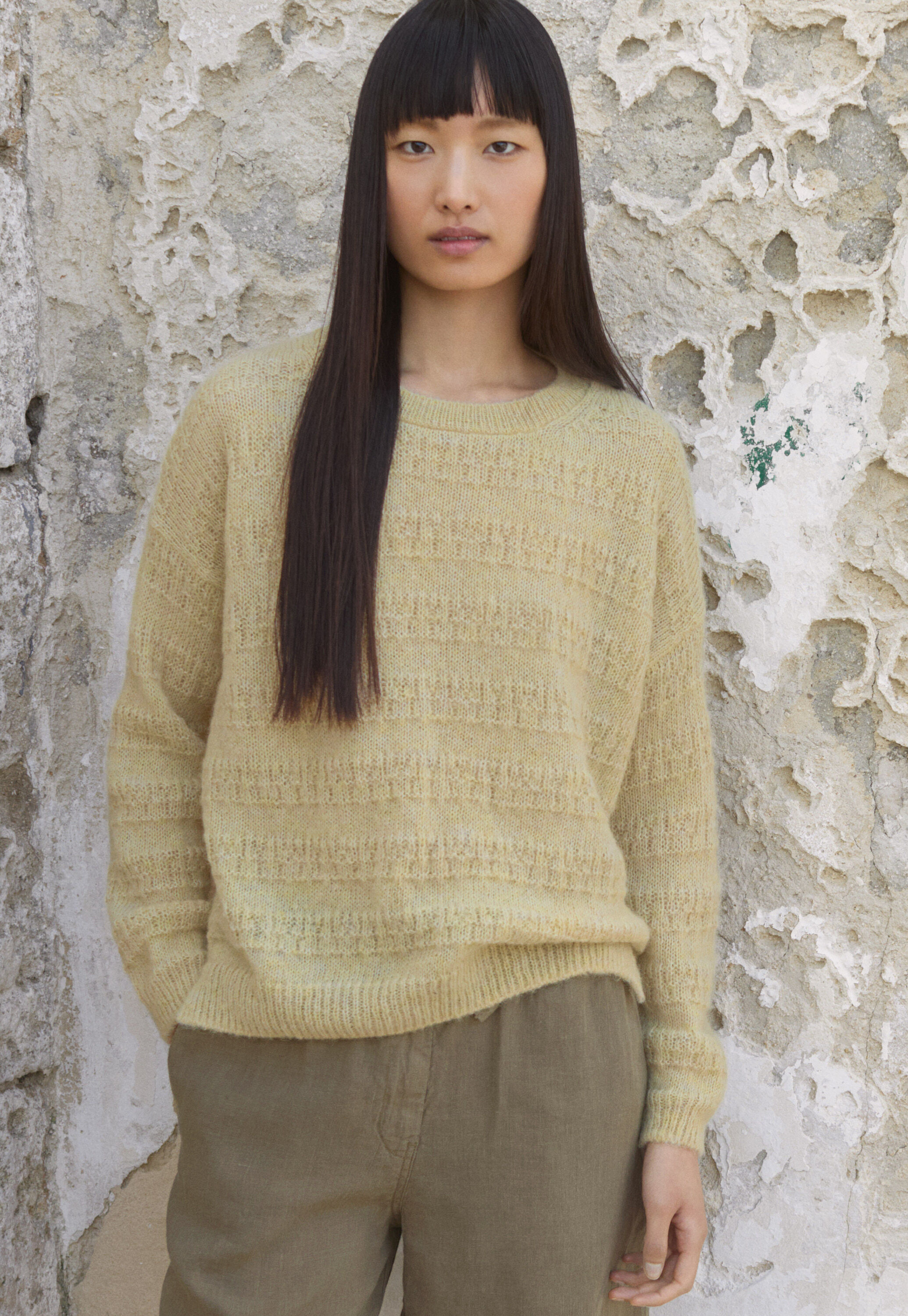 Textured striped sweater, Lemon fawn, large