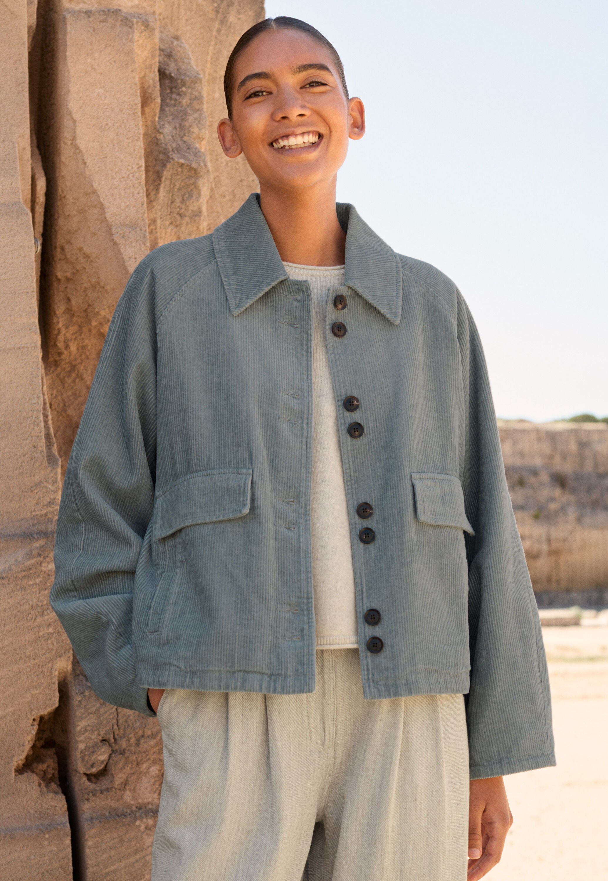 Cropped cord jacket, Duck-egg blue, large