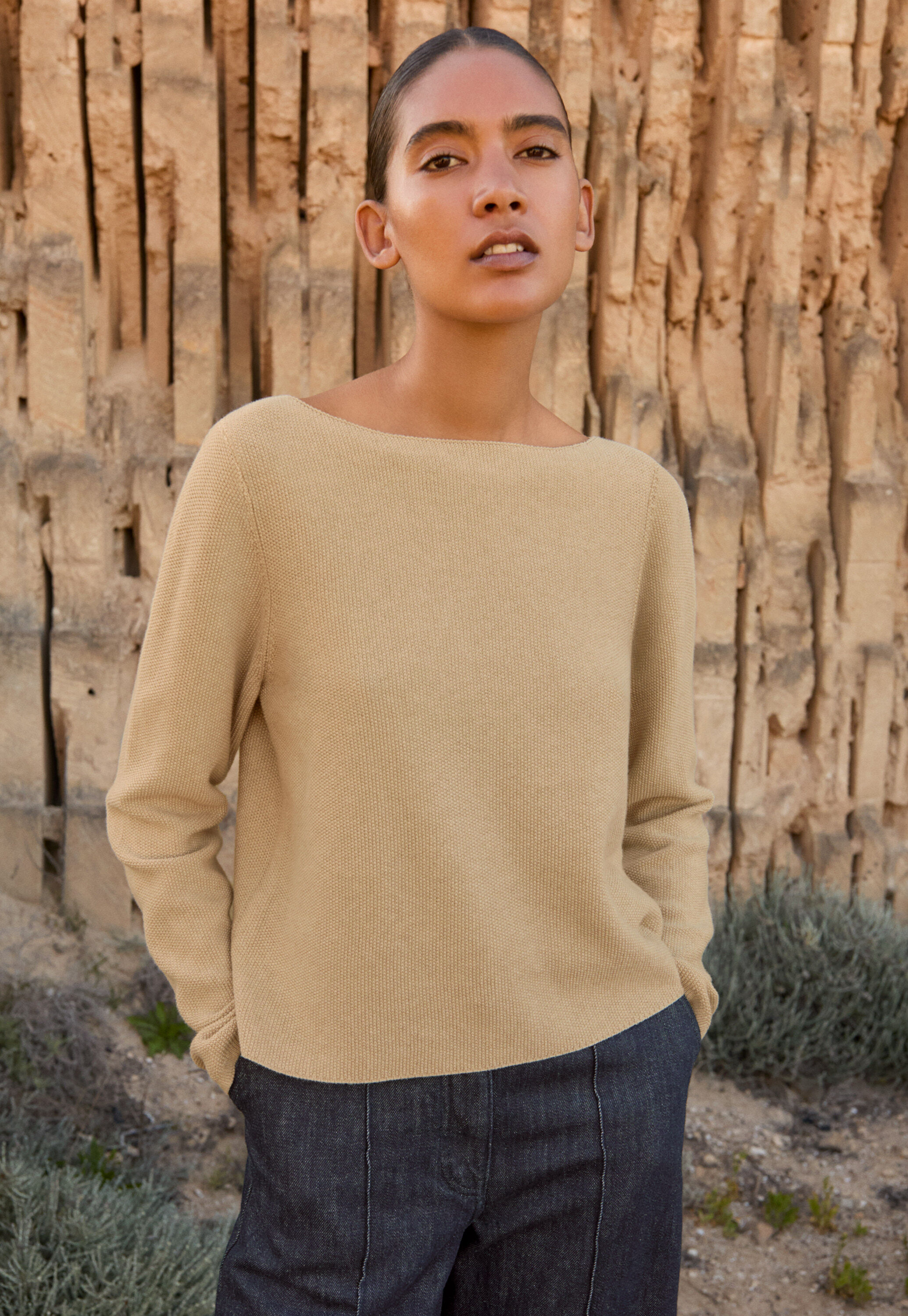 Boat-neck sweater, Pale corn, large