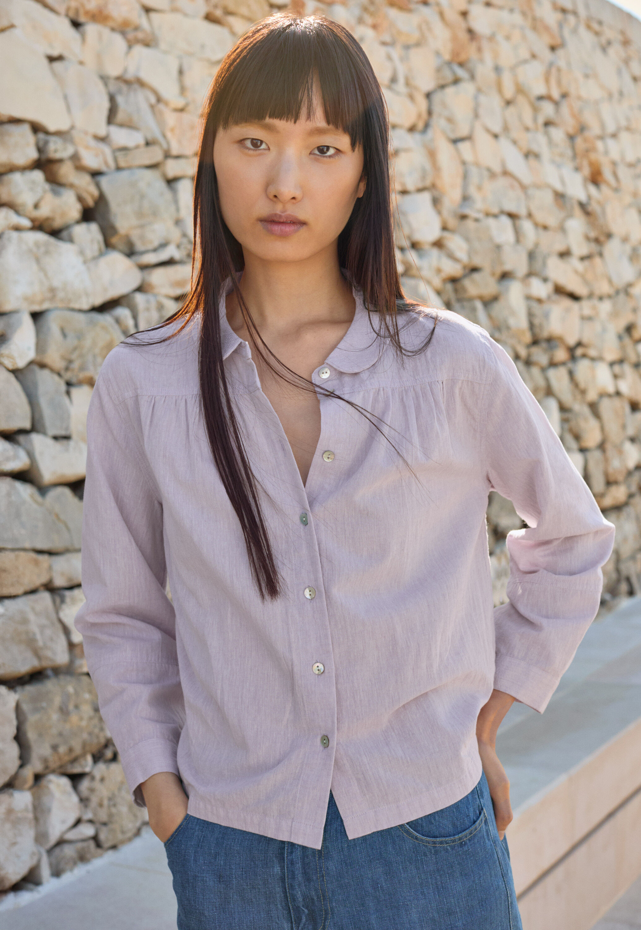 Round-collar shirt, Lavender, large