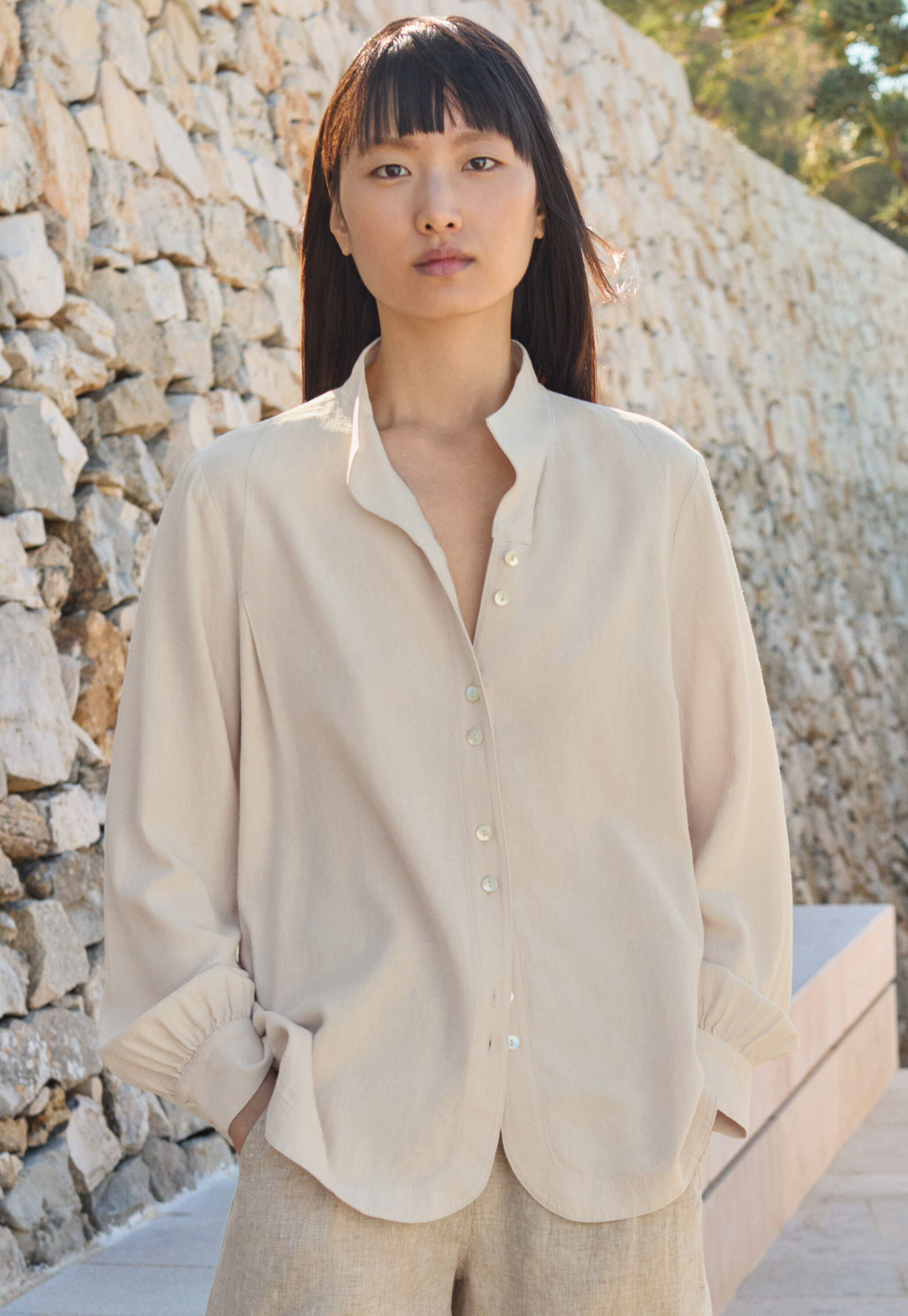 Funnel-neck blouse