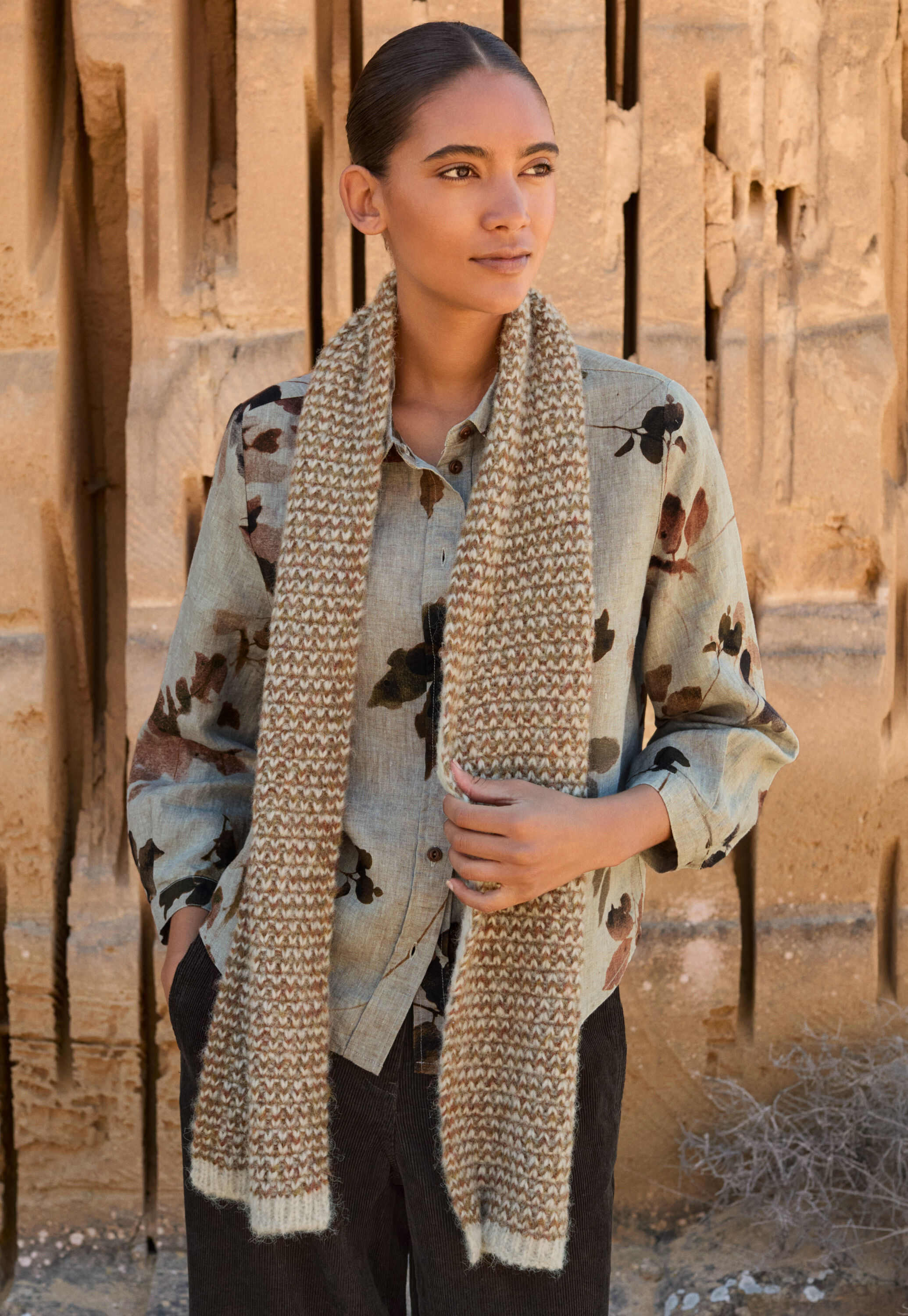 Stitch-detail scarf, Rust grey, large