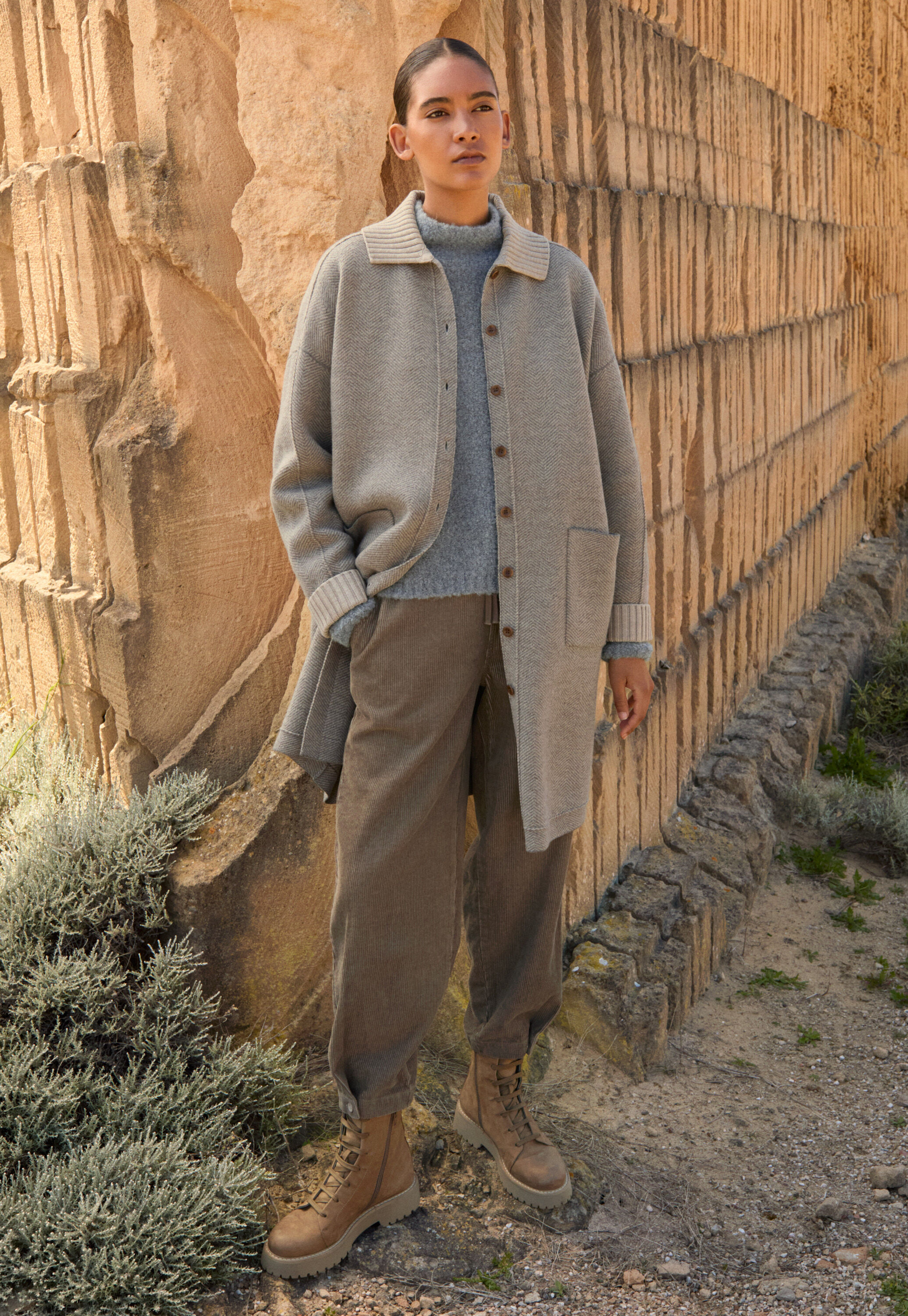 Herringbone coatigan, Taupe fawn, large