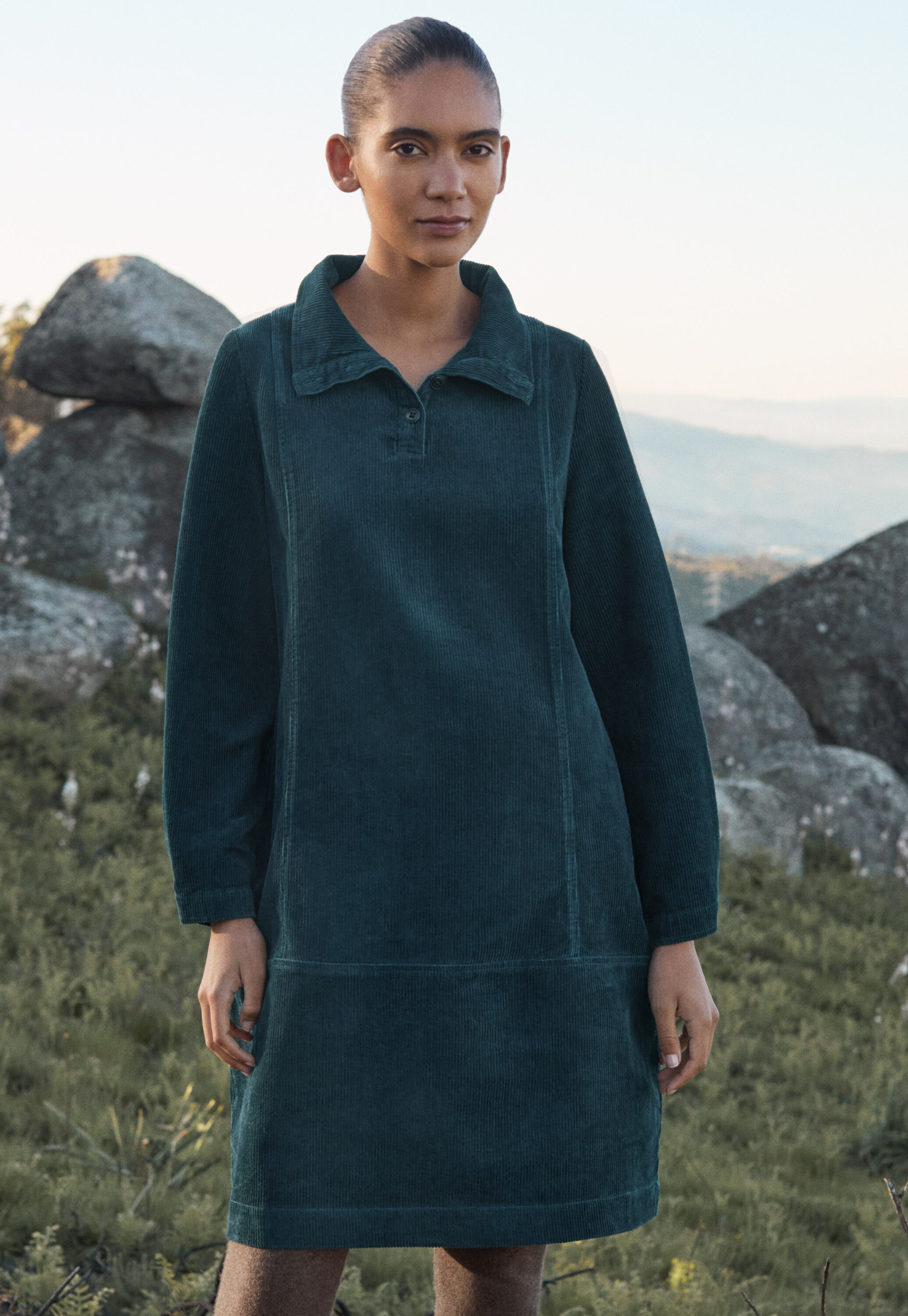 Cord funnel-neck dress