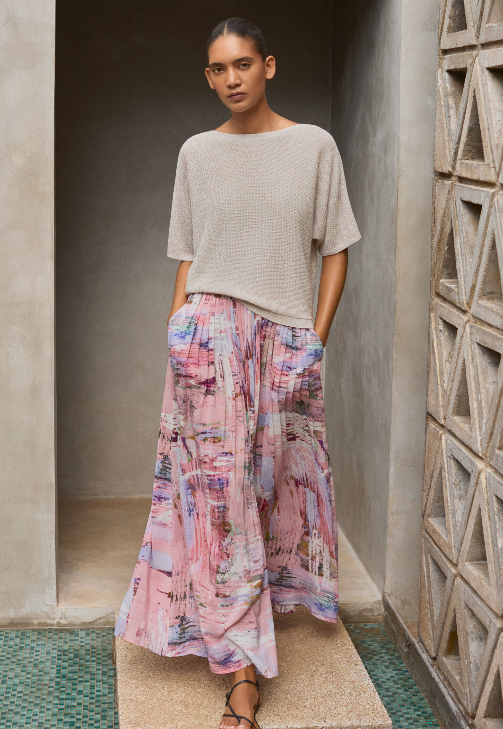Printed pleated skirt