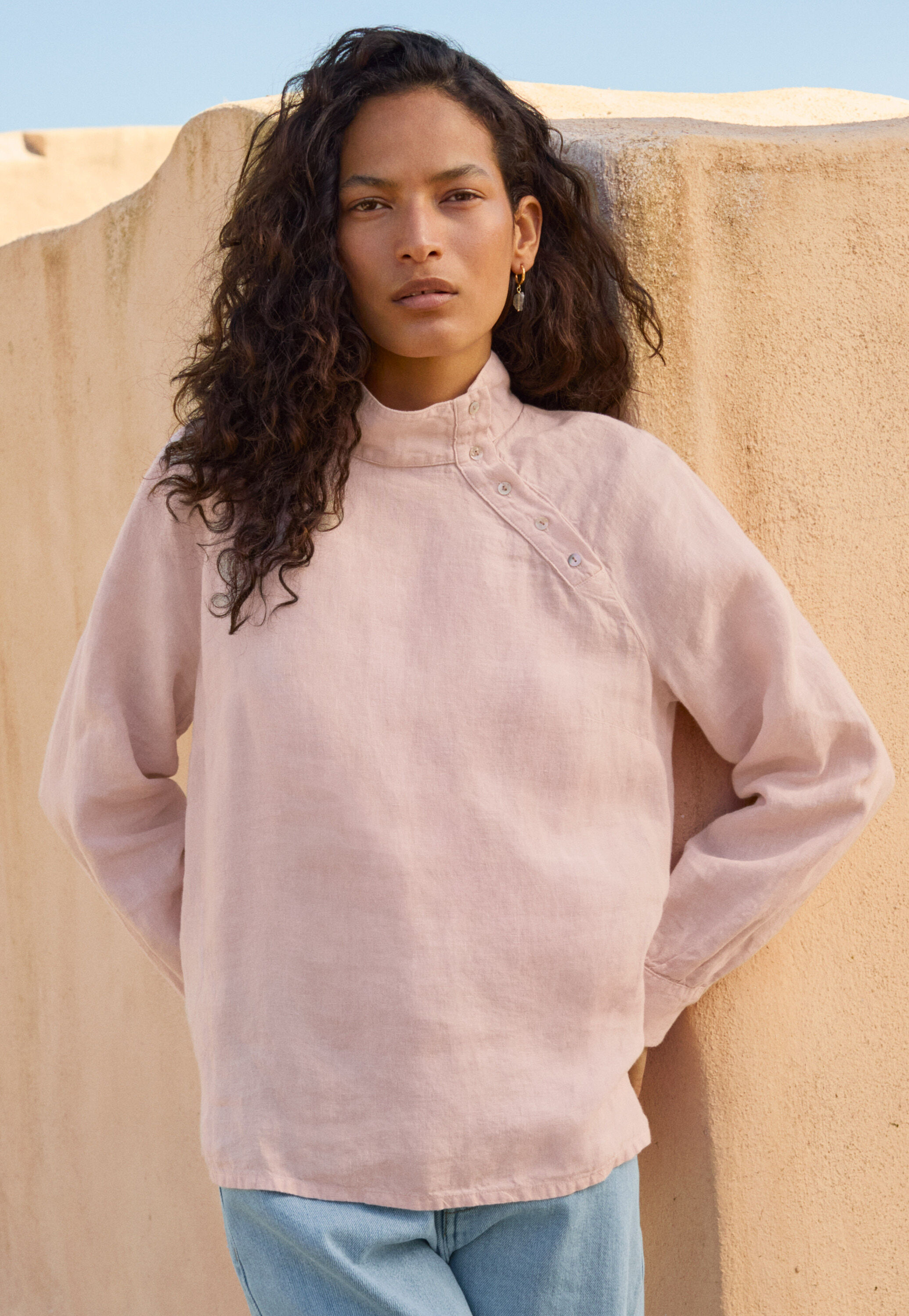 Funnel neck blouse, Cloud pink, large