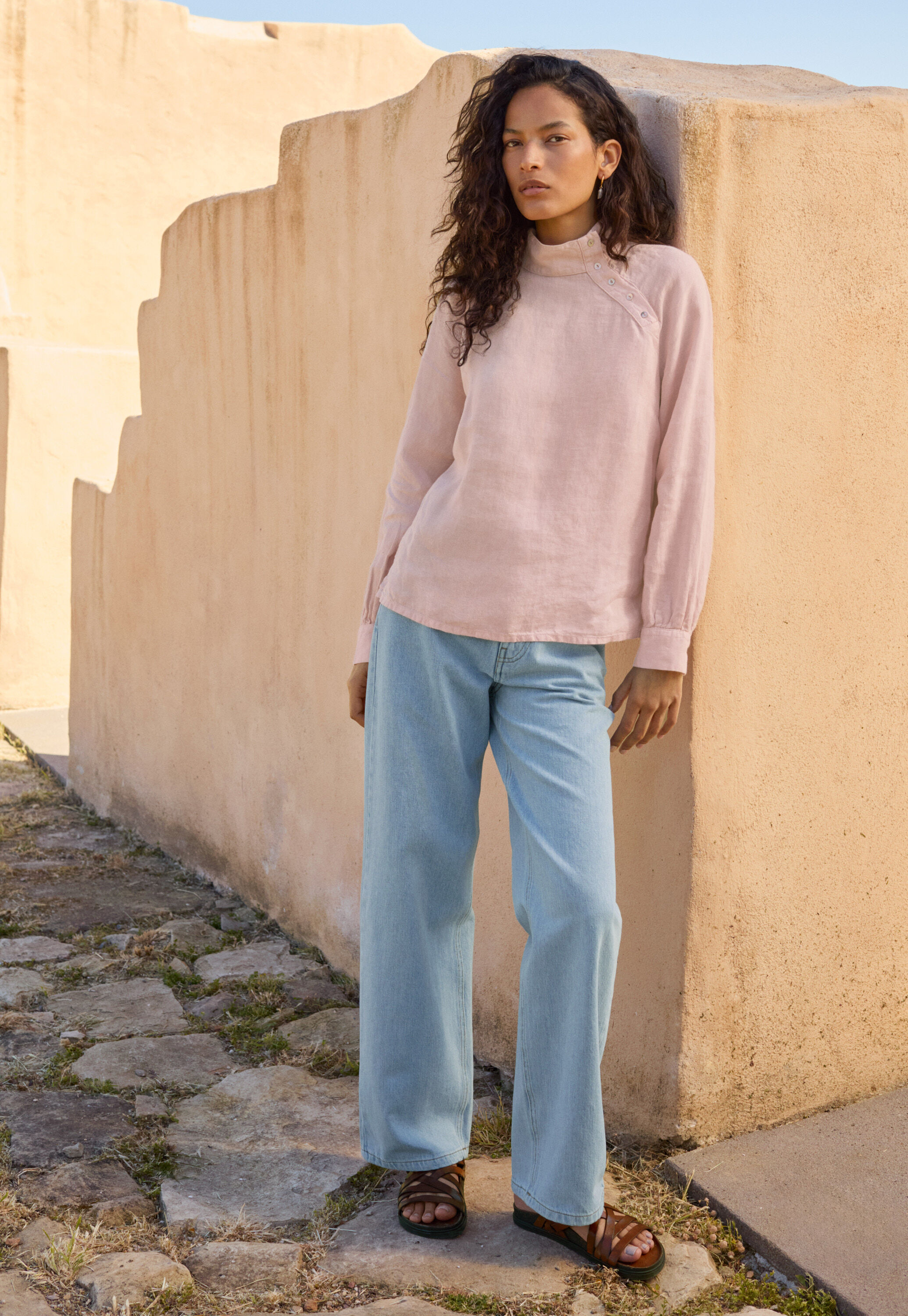 Funnel neck blouse, Cloud pink, large