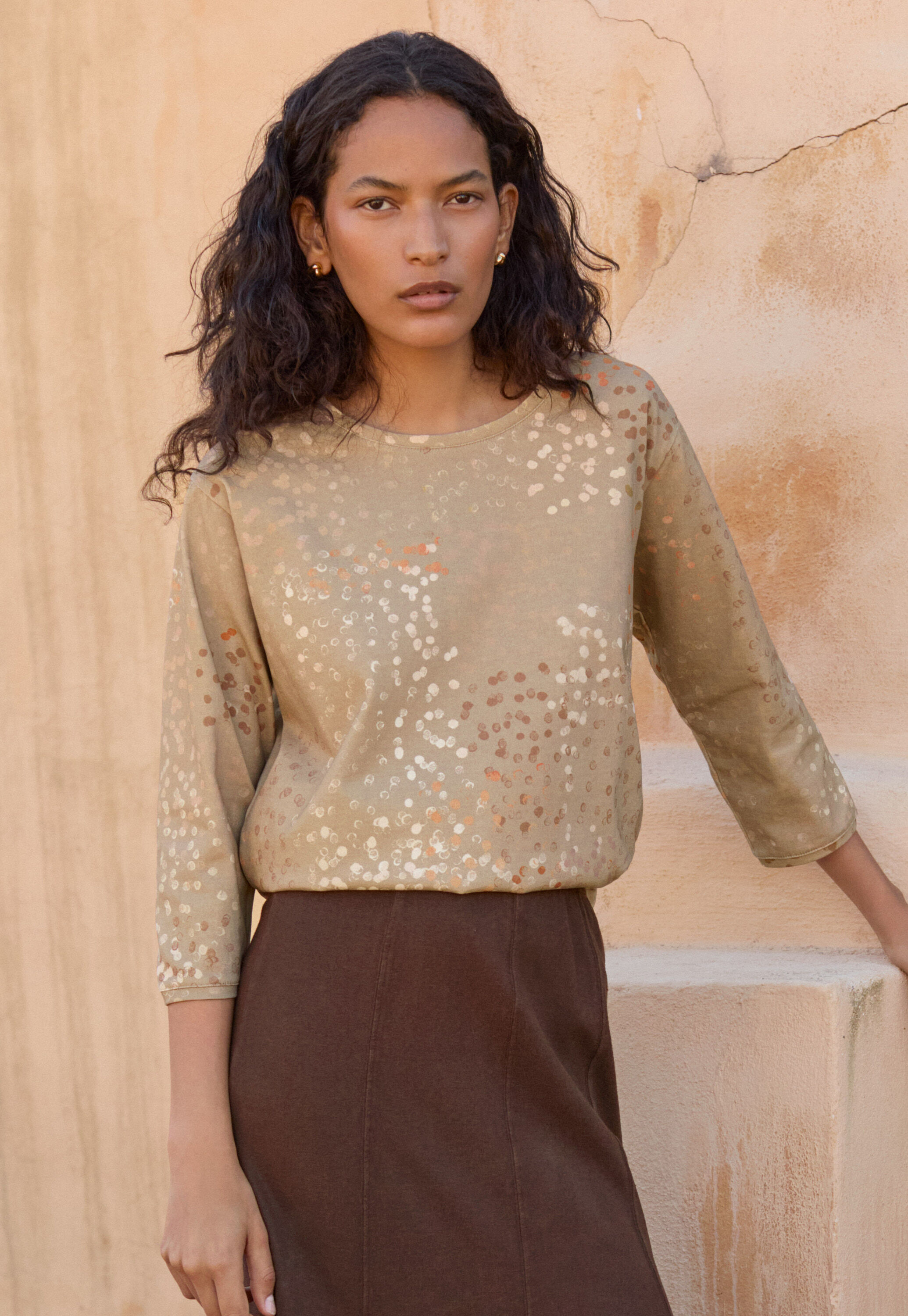 Printed top, Warm mink, large