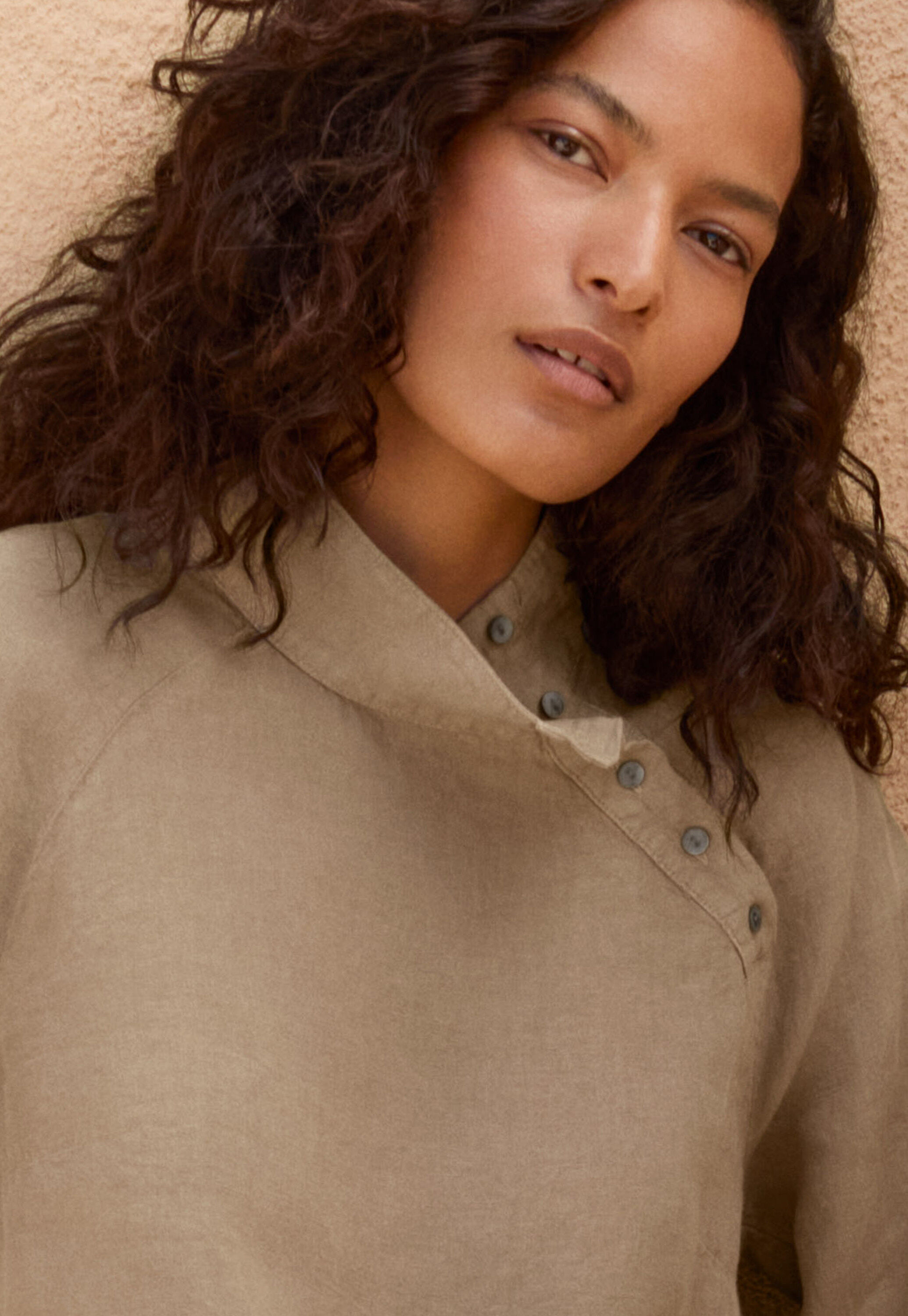 Funnel neck blouse, Soft brown, large