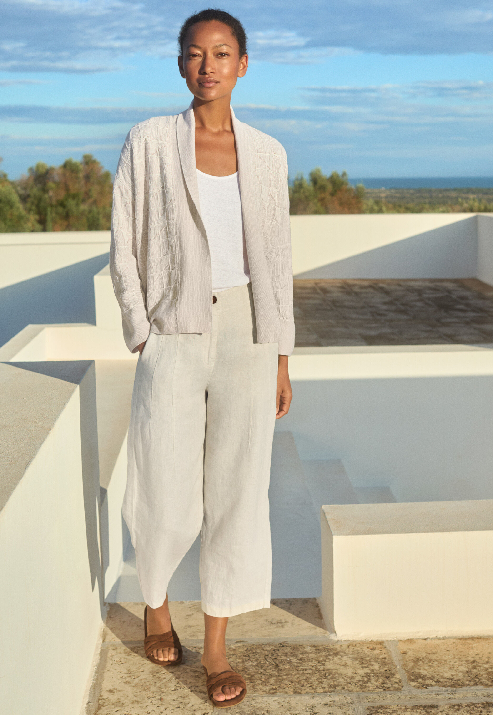 Patterned cardigan, Pale natural, large