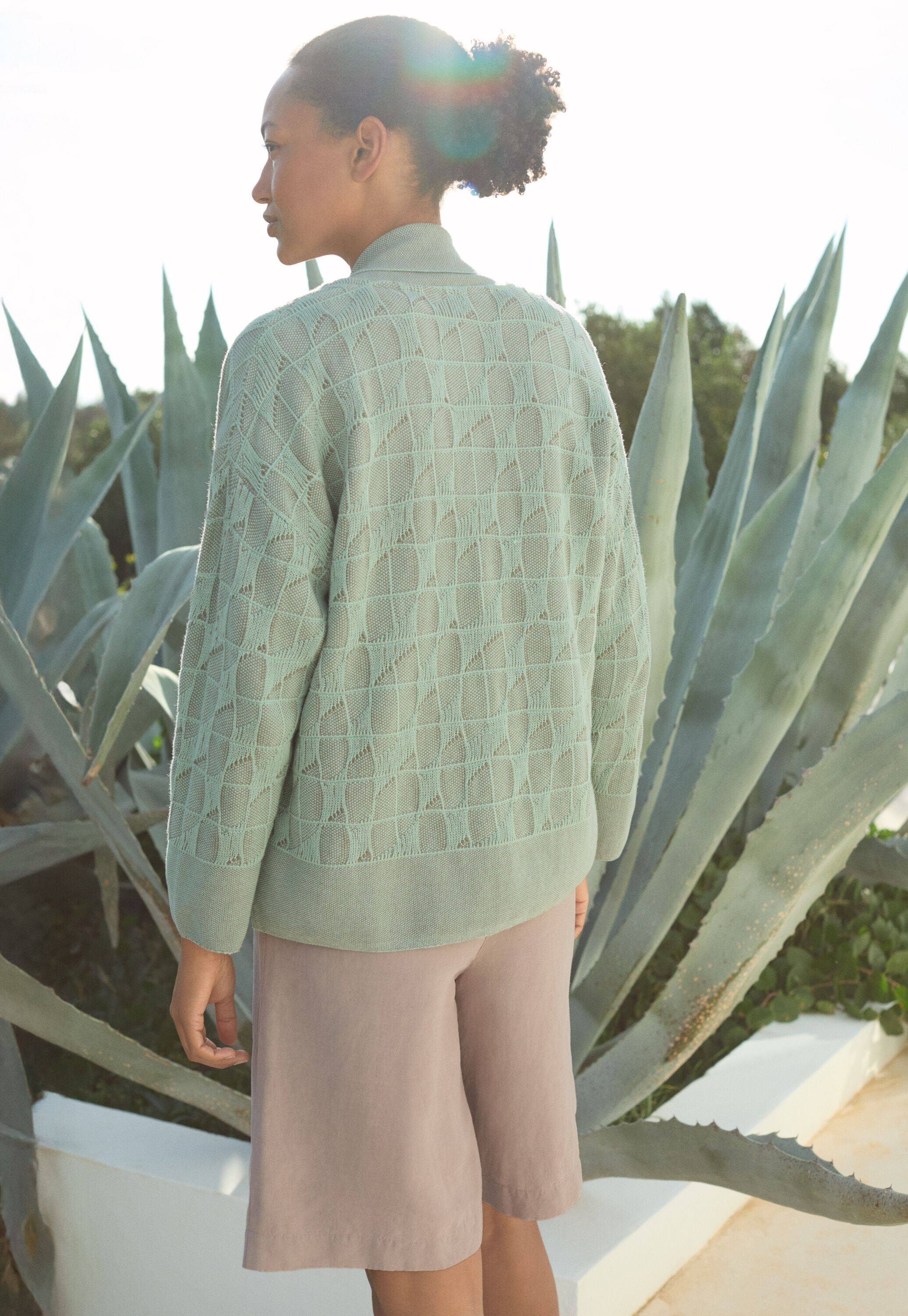 Patterned cardigan, Aqua taupe, large