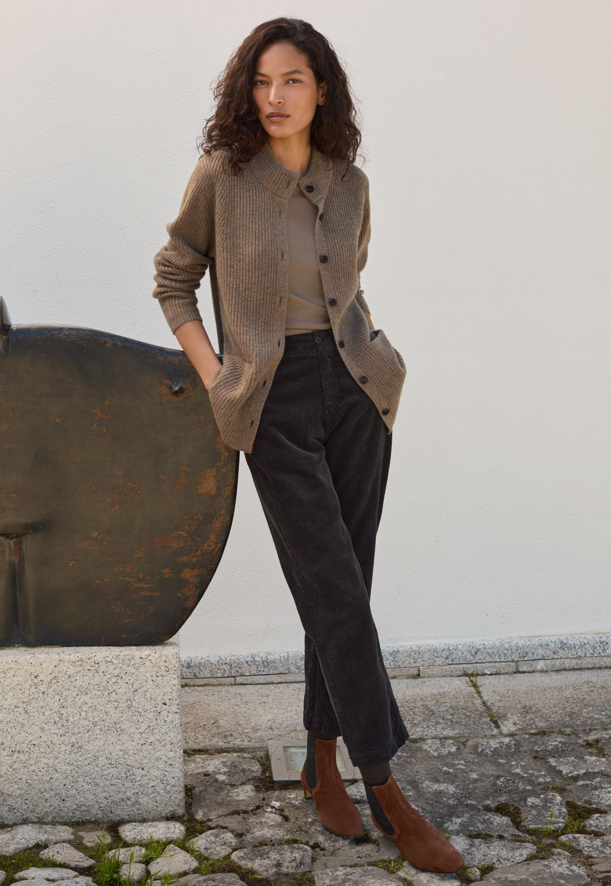 Slim cropped trousers, Brown charcoal, large