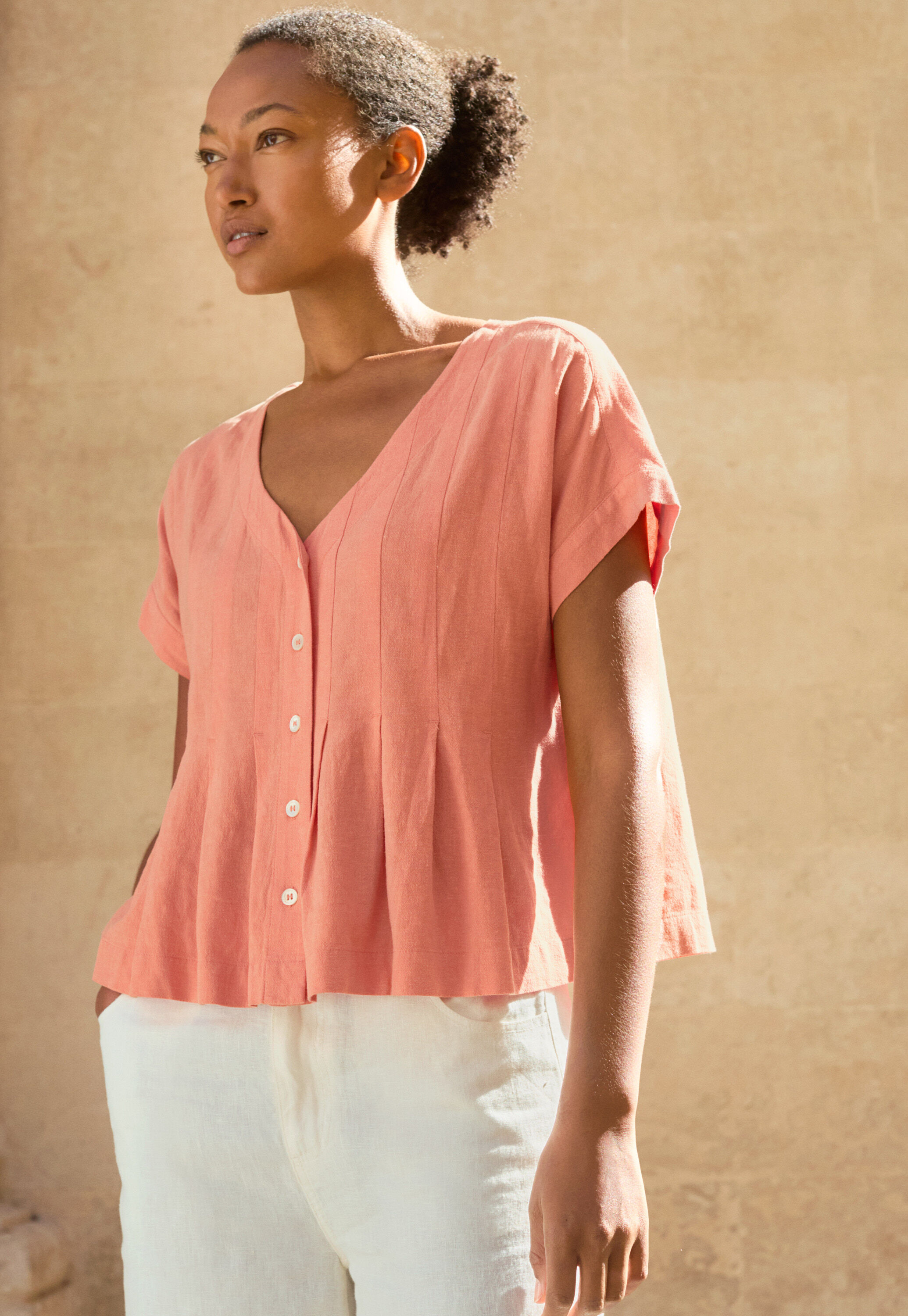 Pleat-front blouse