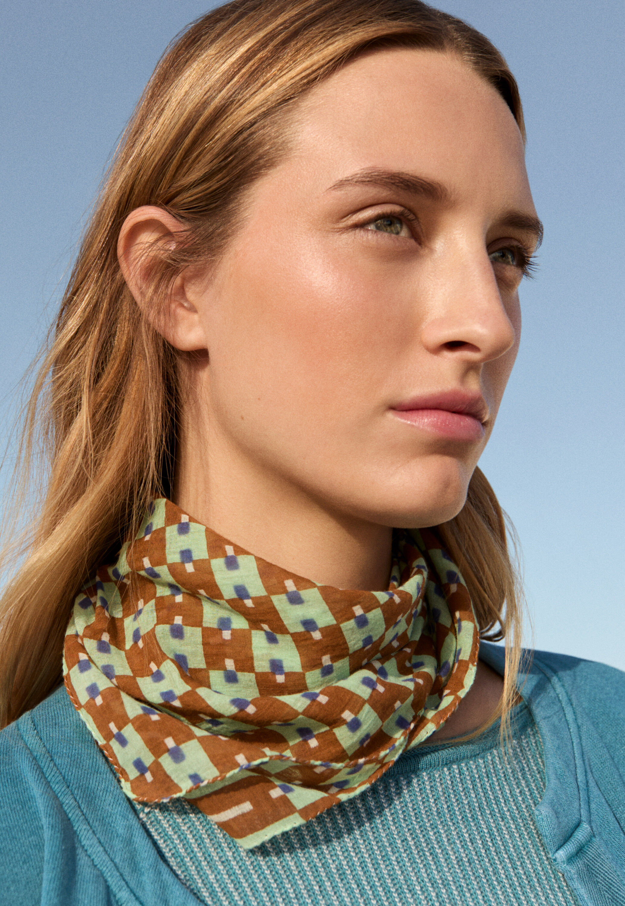 Square cotton scarf, Bronze, large