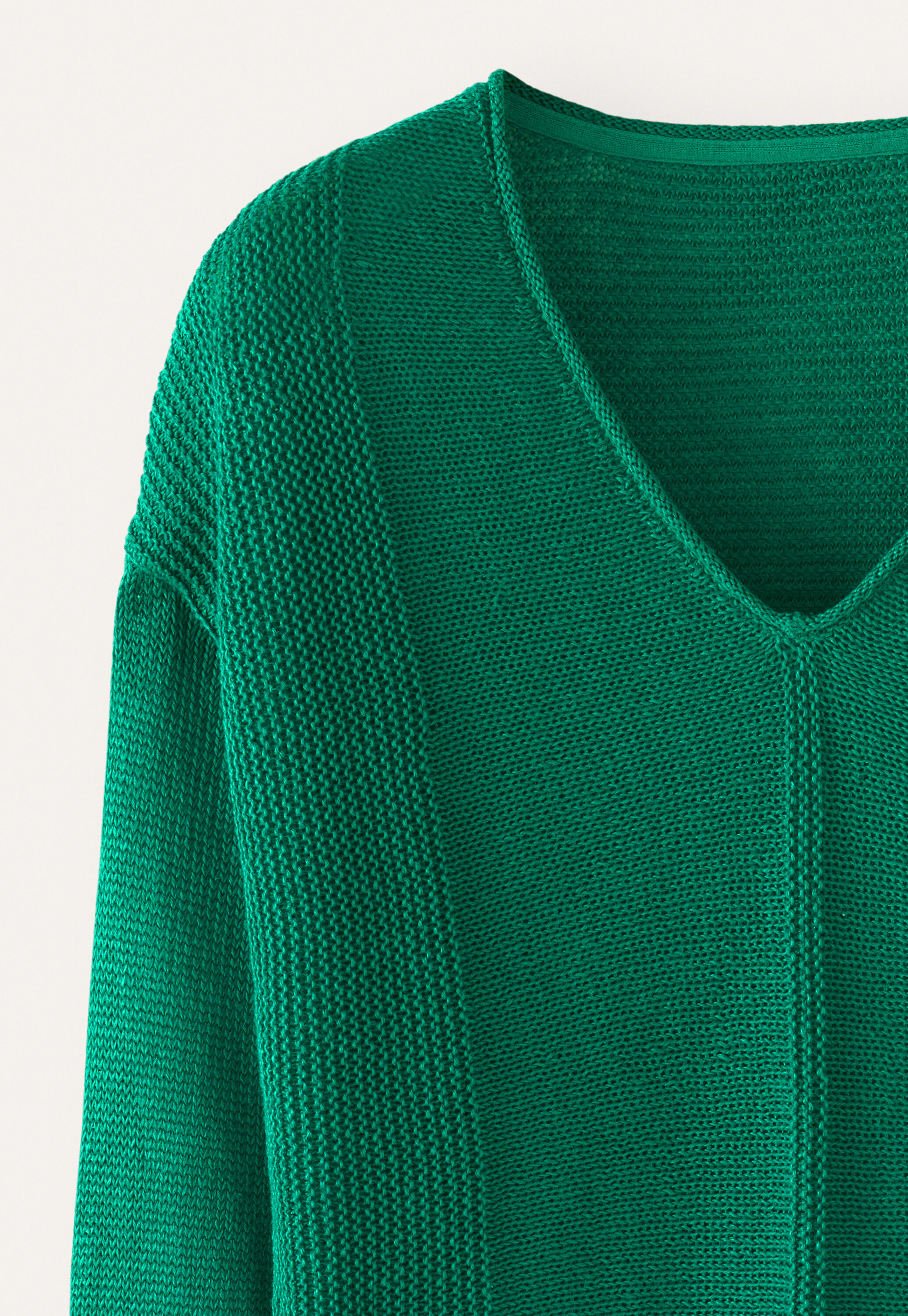 V-neck ribbed panel sweater, Emerald green, large