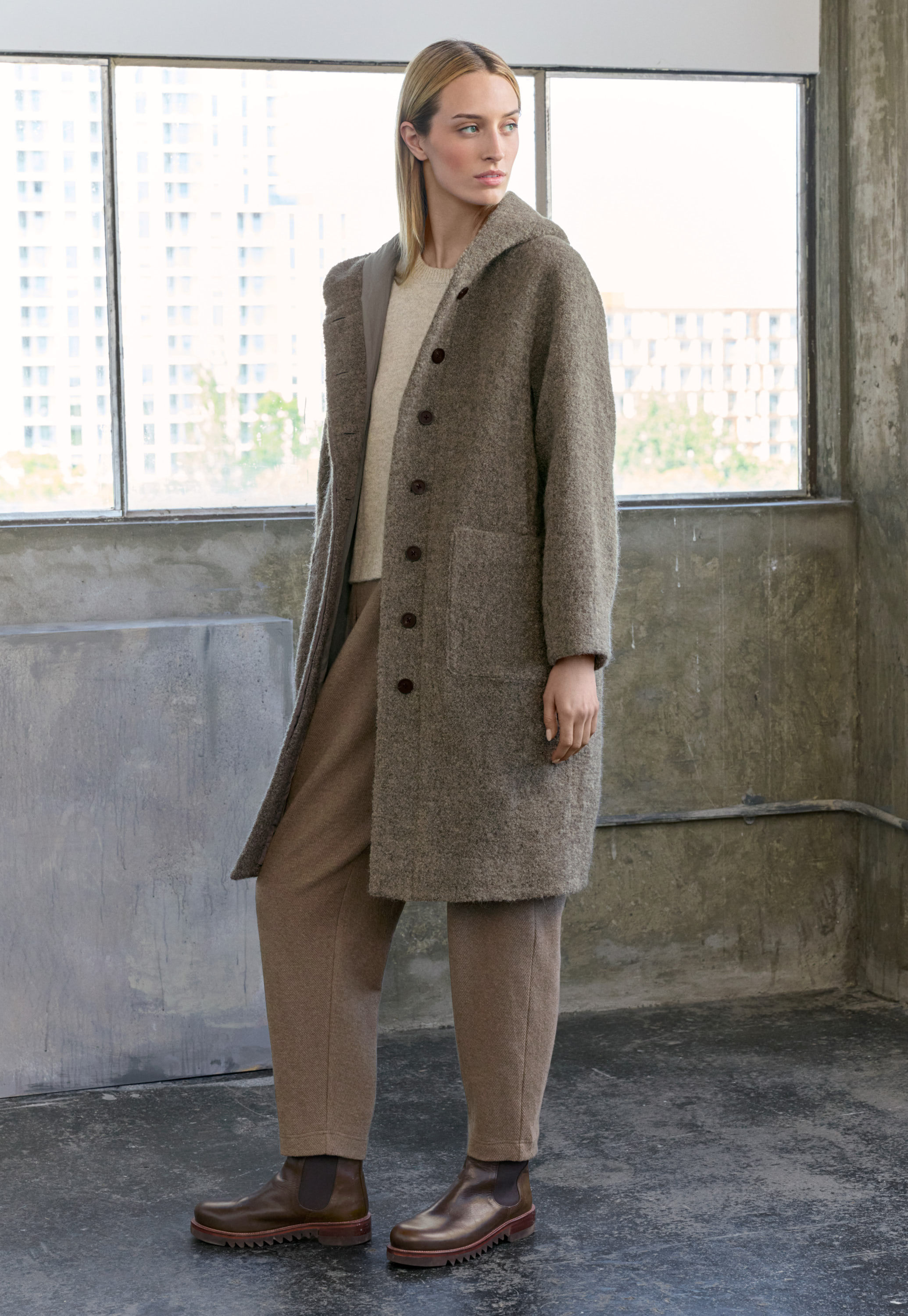 Hooded coat, Taupe, large