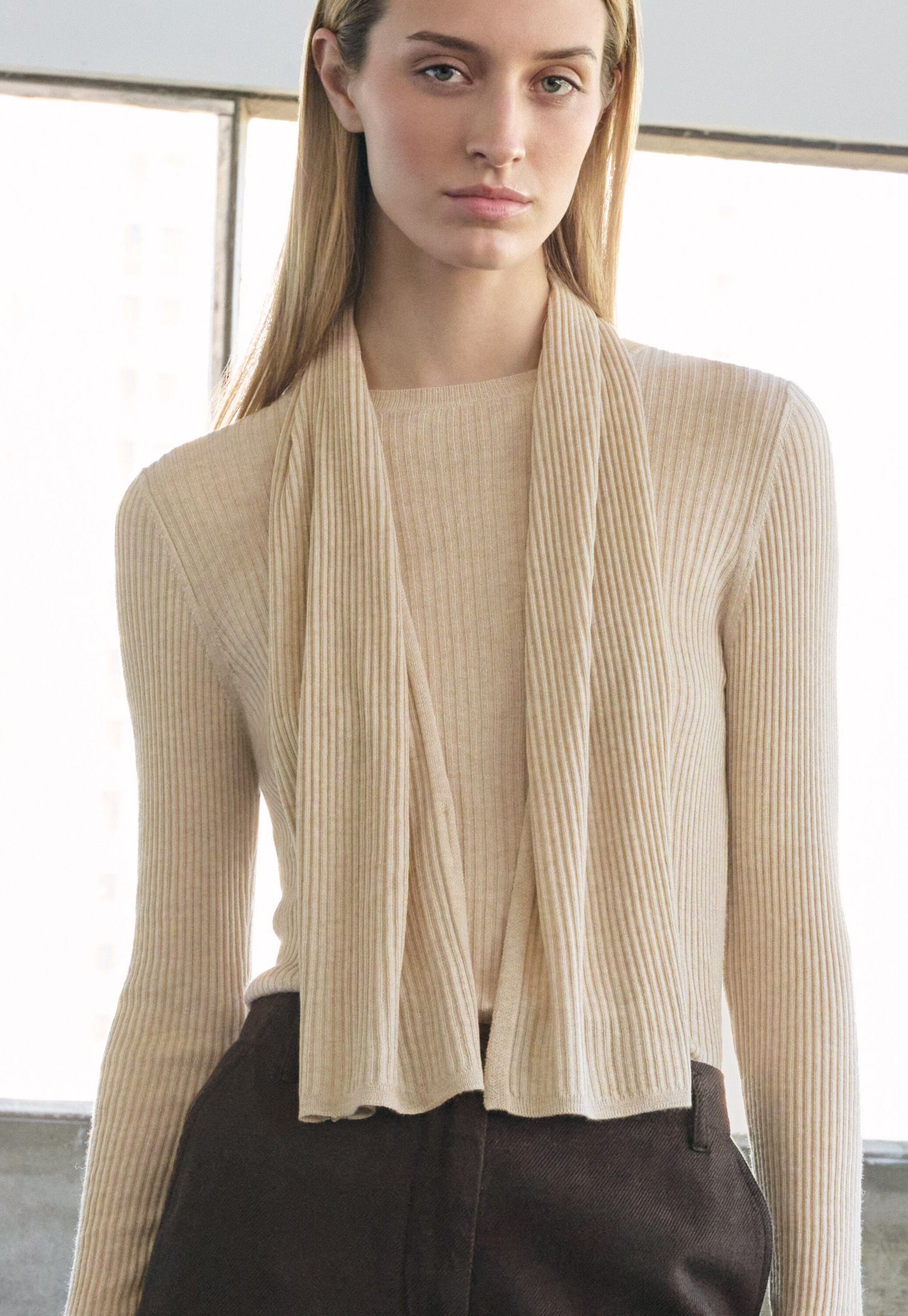 Rib-stitch scarf, Soft fawn, large