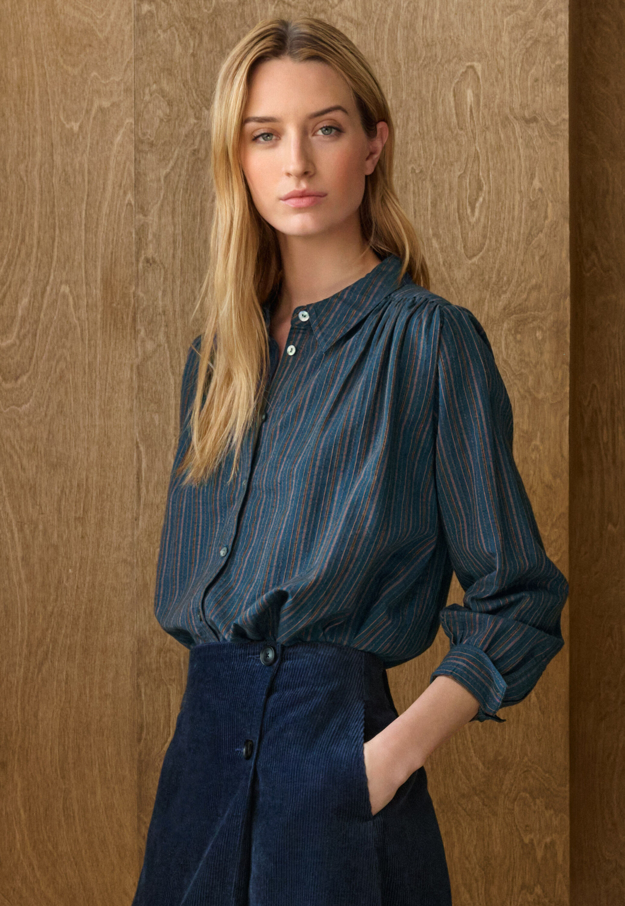 Striped blouse with gathers