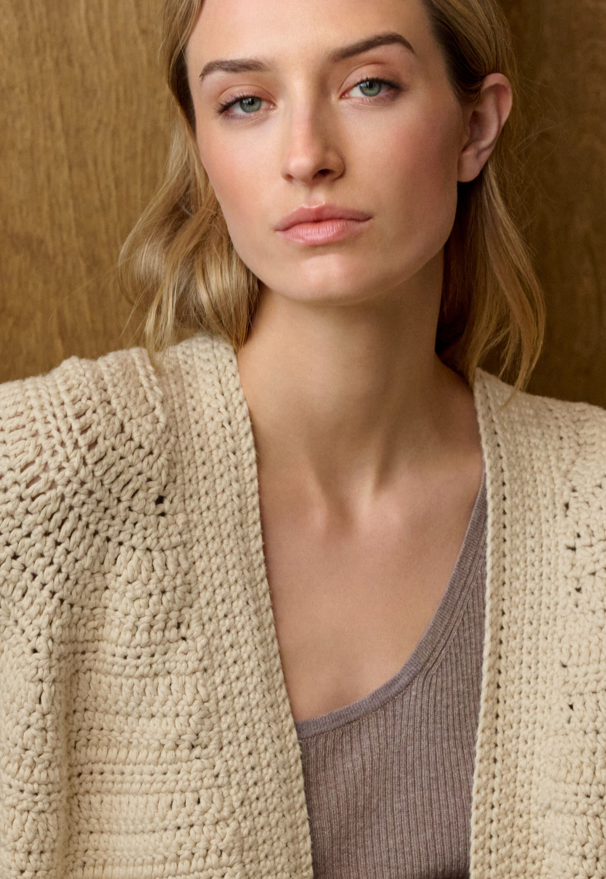 Hand-knit crochet cardigan, Ecru, large