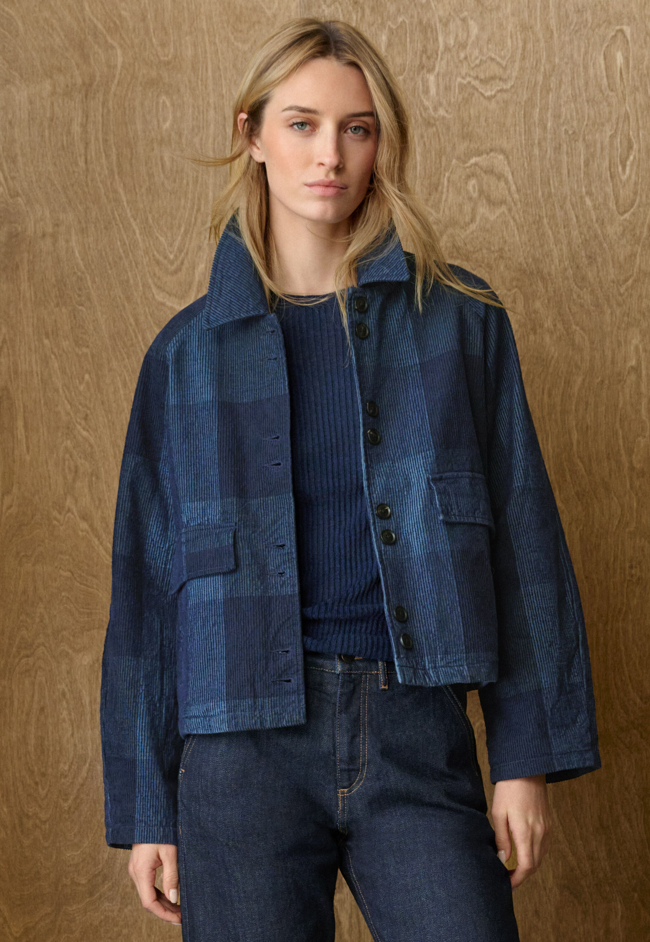 Checked jacket, Dark indigo, large