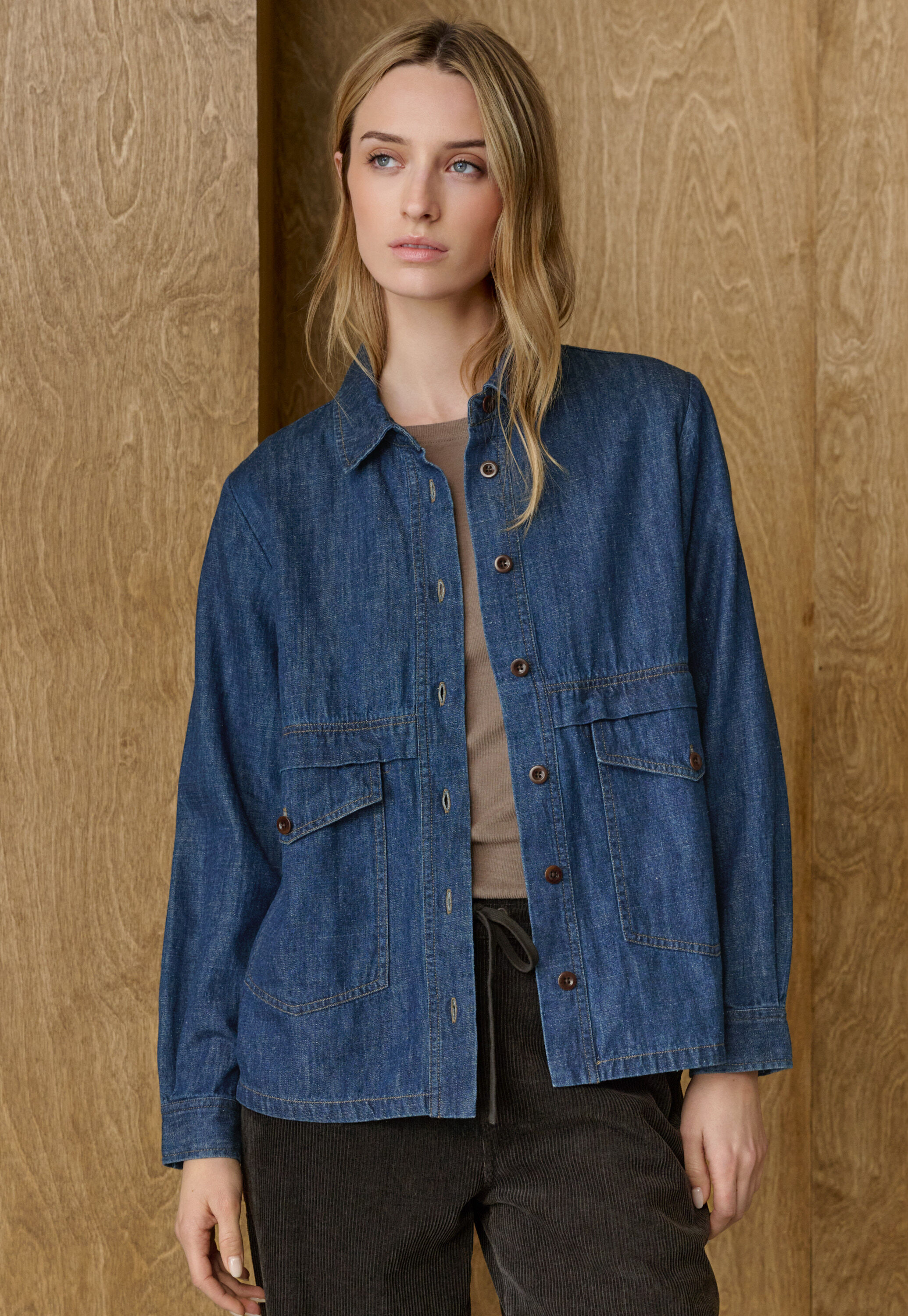 Indigo-dyed overshirt