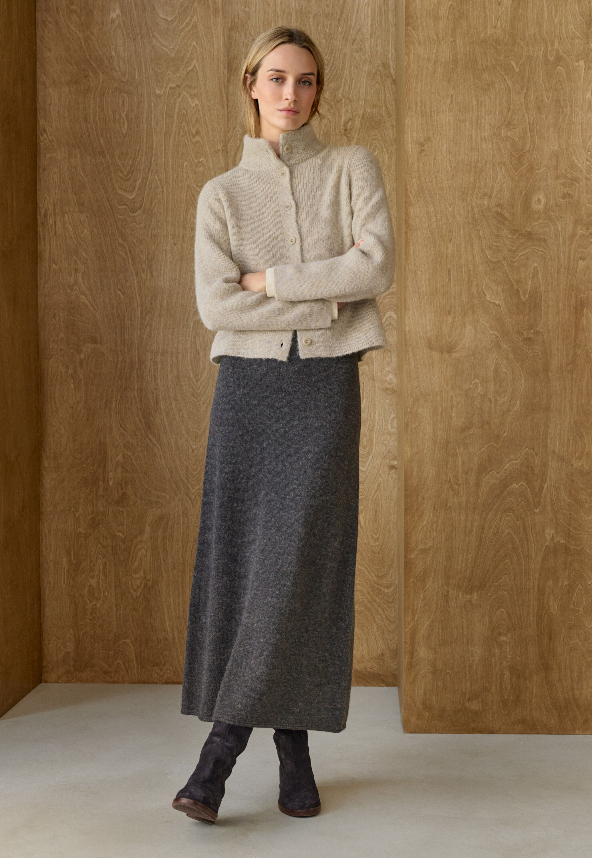 Basket-stitch cardigan, Natural stone, large