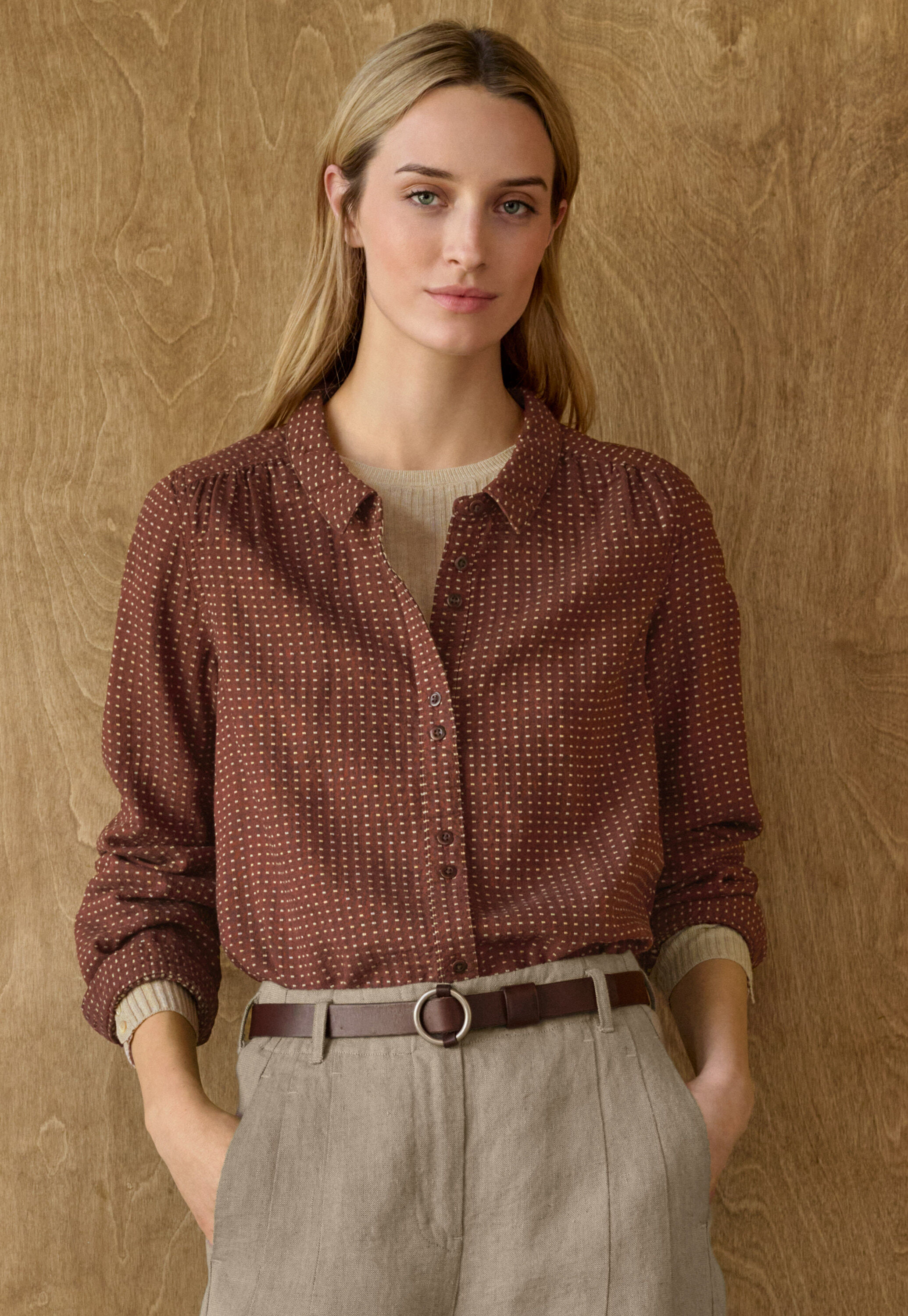 Dot-weave shirt, Rust red, large