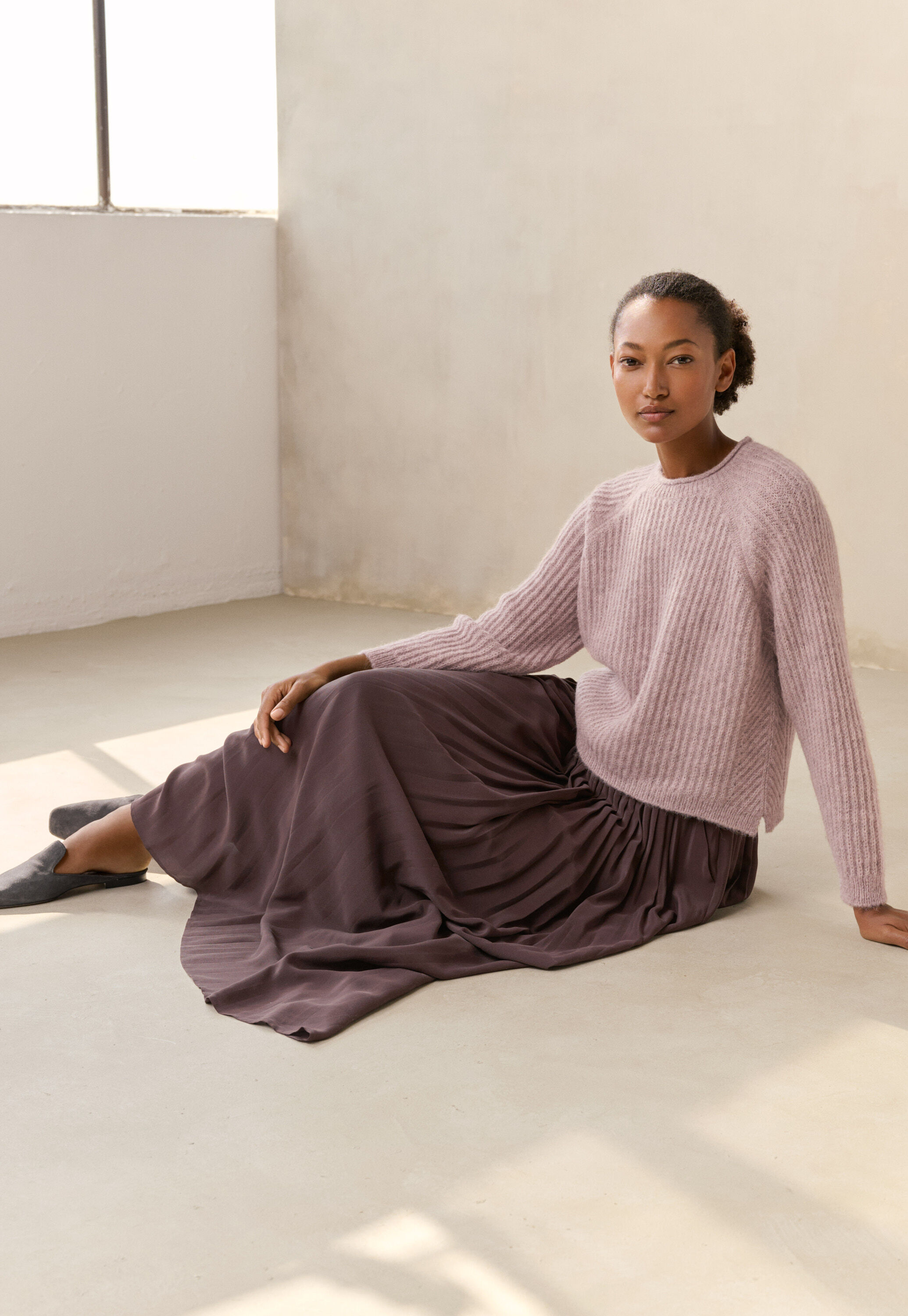 Long pleated skirt, Dark chocolate, large